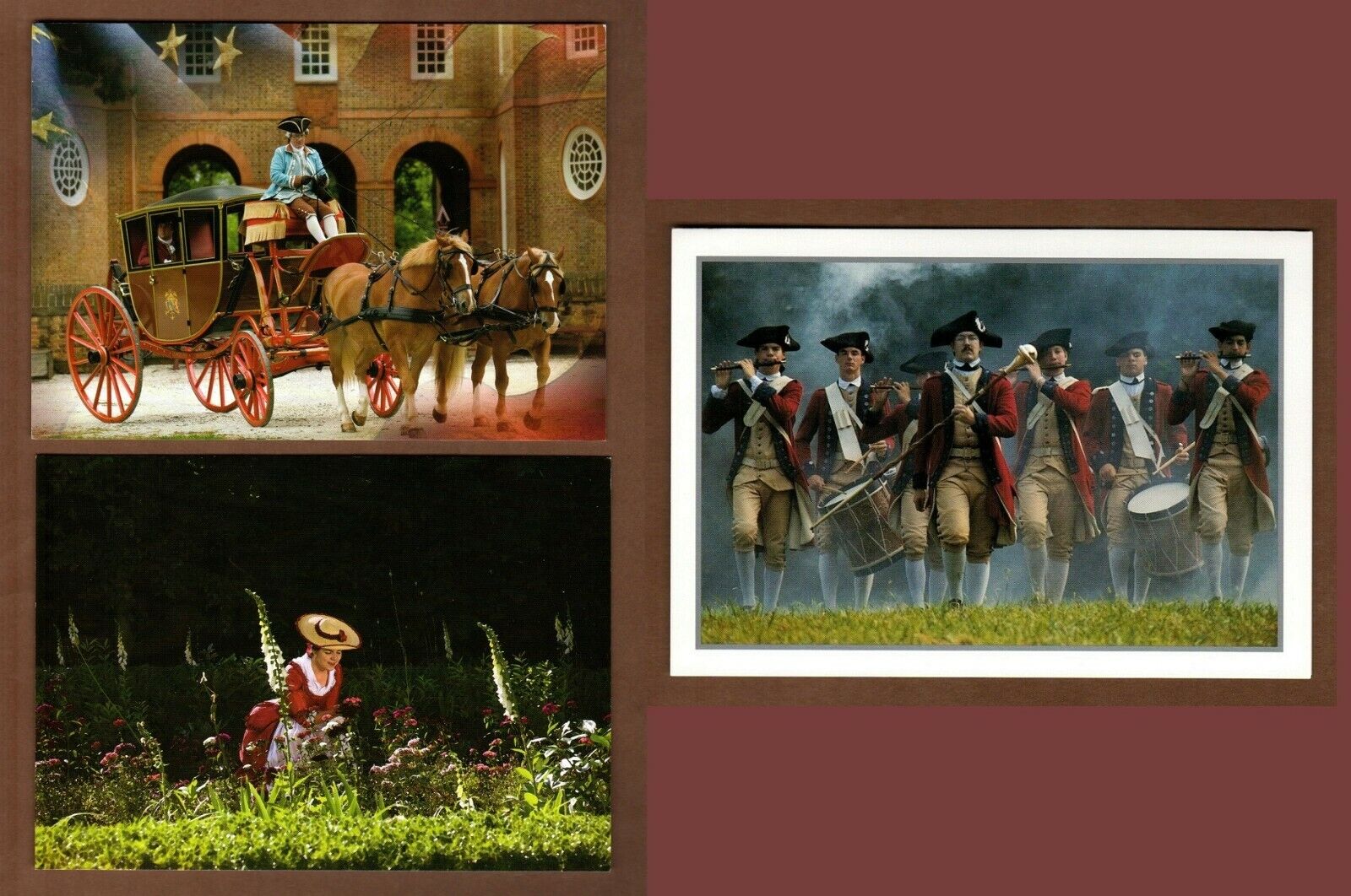 Set of 3 Colonial Williamsburg Greeting Cards Garden Horse & Carriage Fife Drums