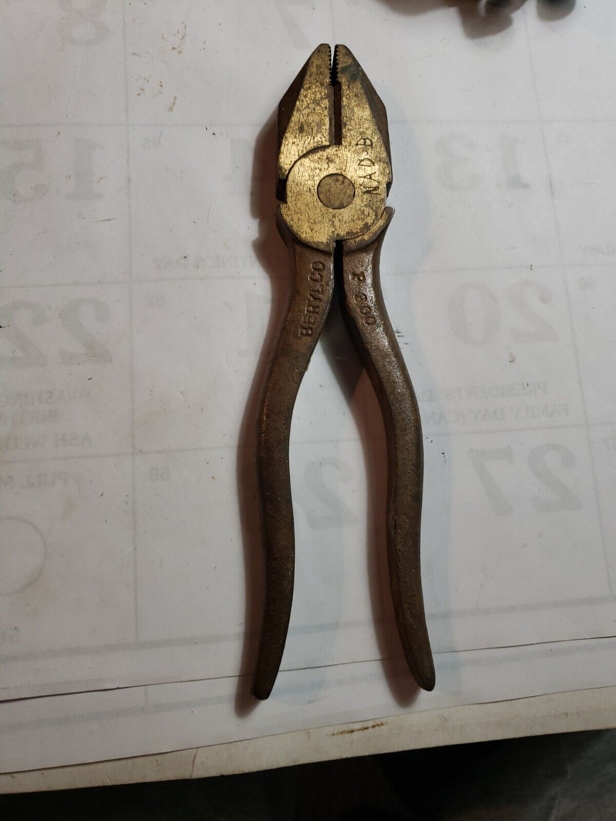 Vintage Brass Beryl Co Wire Cutter Pliers Tool P 300 marked USN navy