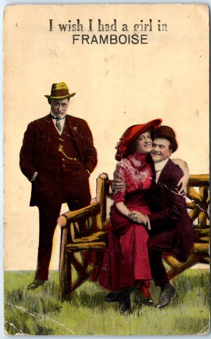 Postcard - I wish I had a girl in Framboise with Lovers Picture