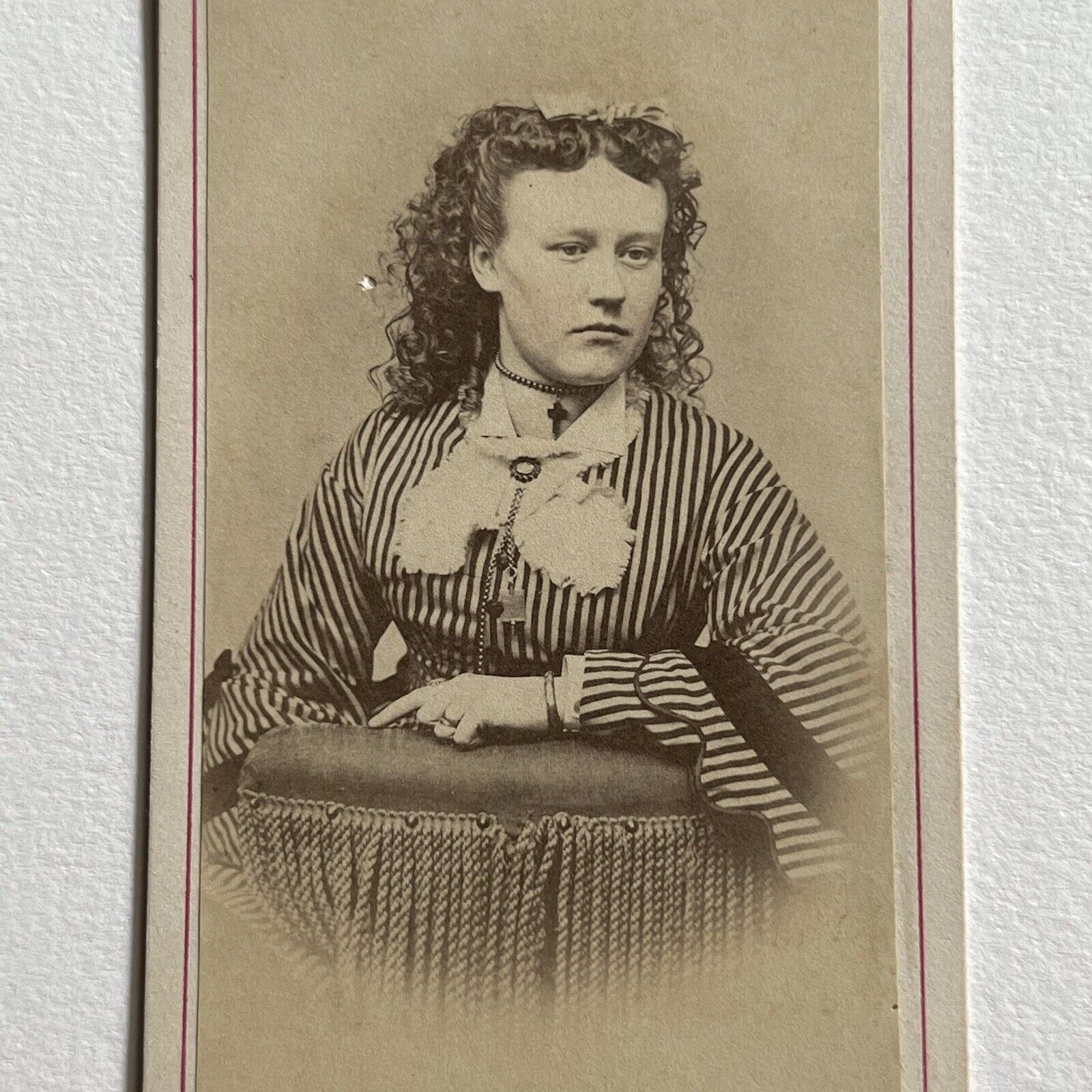 Antique CDV Photograph Beautiful Affluent Woman Cross Necklace Mt Morris NY