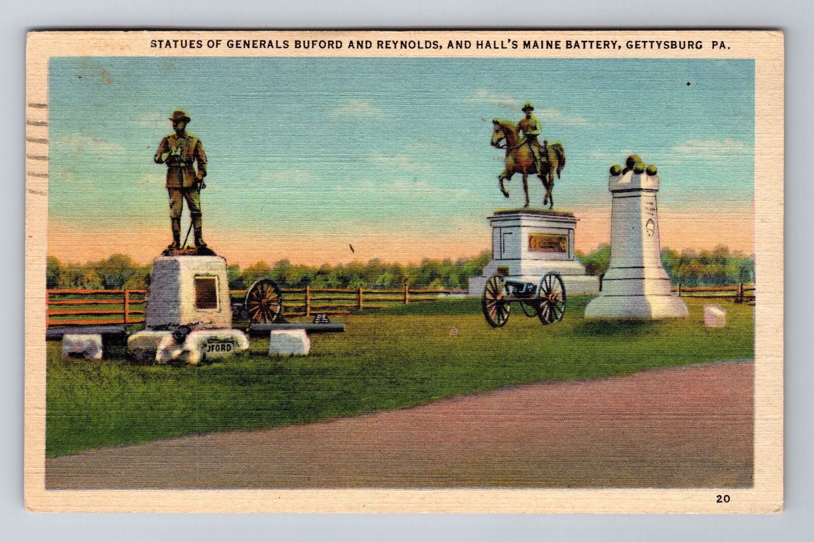 Gettysburg PA-Pennsylvania, Statues Buford And Reynolds, Vintage c1949 Postcard