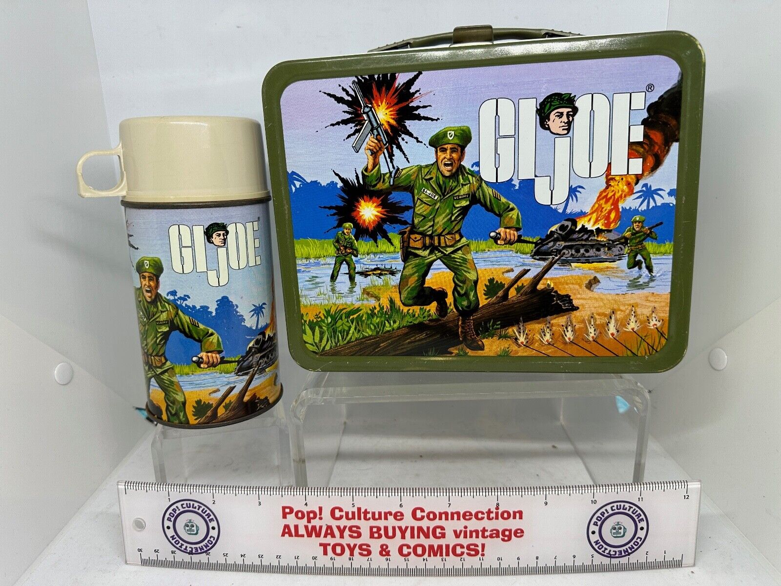 Vintage 1967 Hasbro G.I. Joe Metal Lunchbox Complete With Thermos Mint Inv-0082