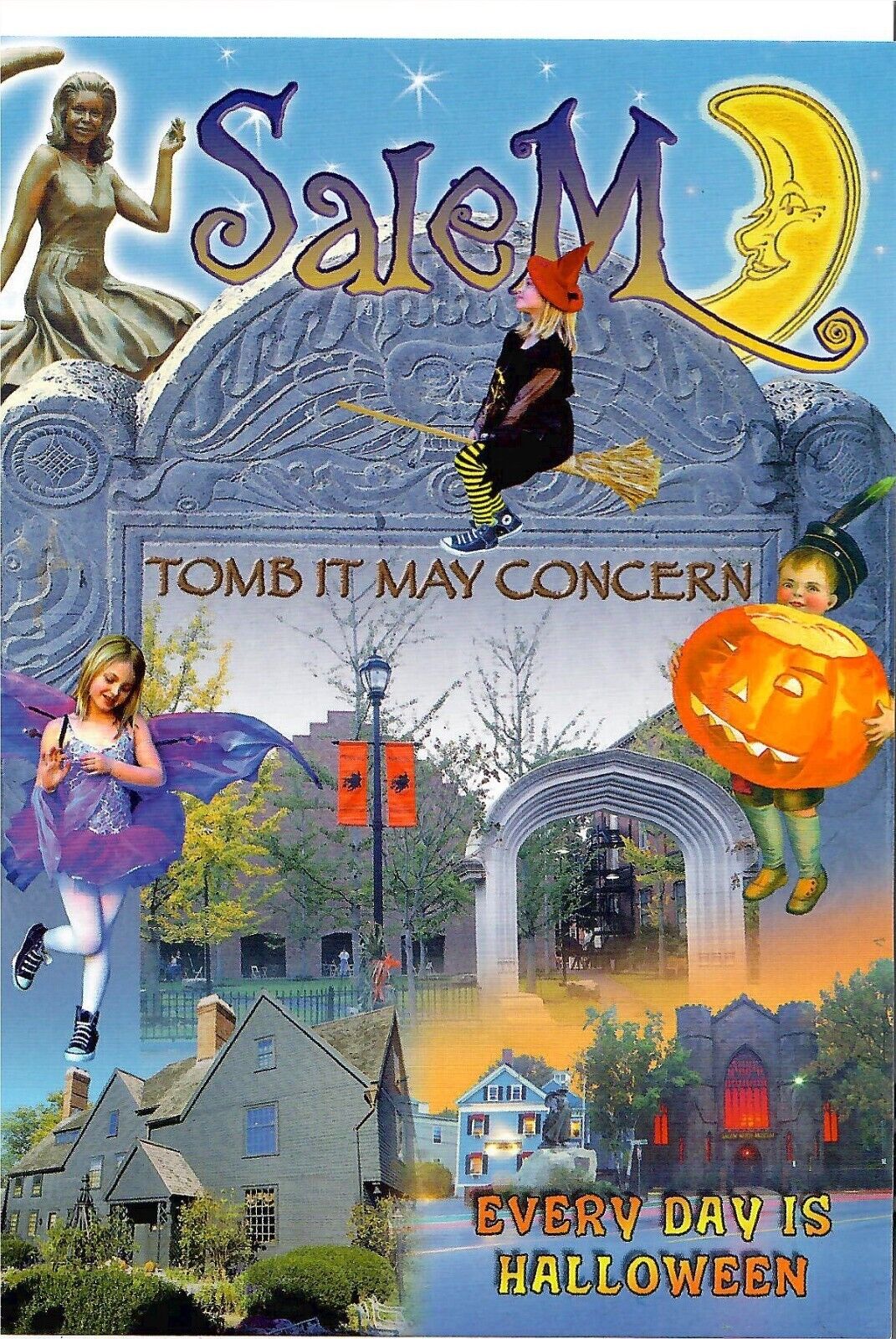 NEW Postcard 4x6 Salem Massachusetts multiview Halloween witches pumpkin tomb
