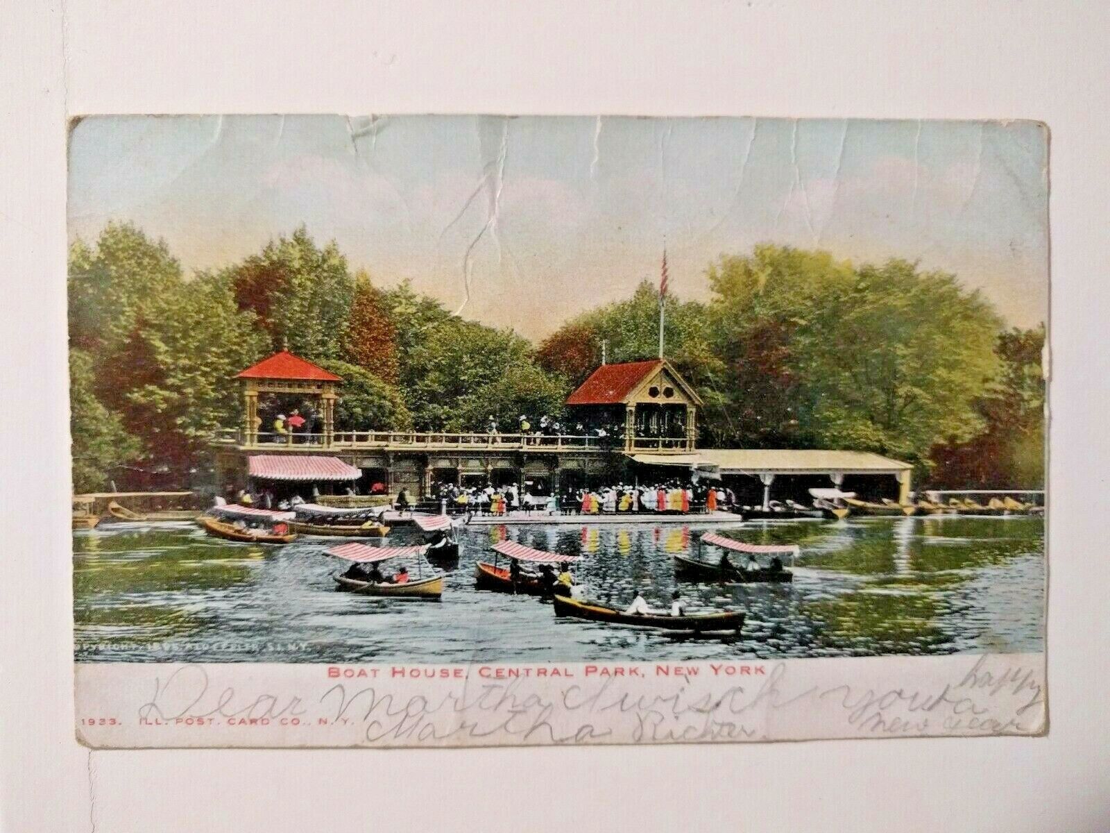 Vintage Early 1900s Postcard:  Boat House, Central Park, Manhattan NYC NY