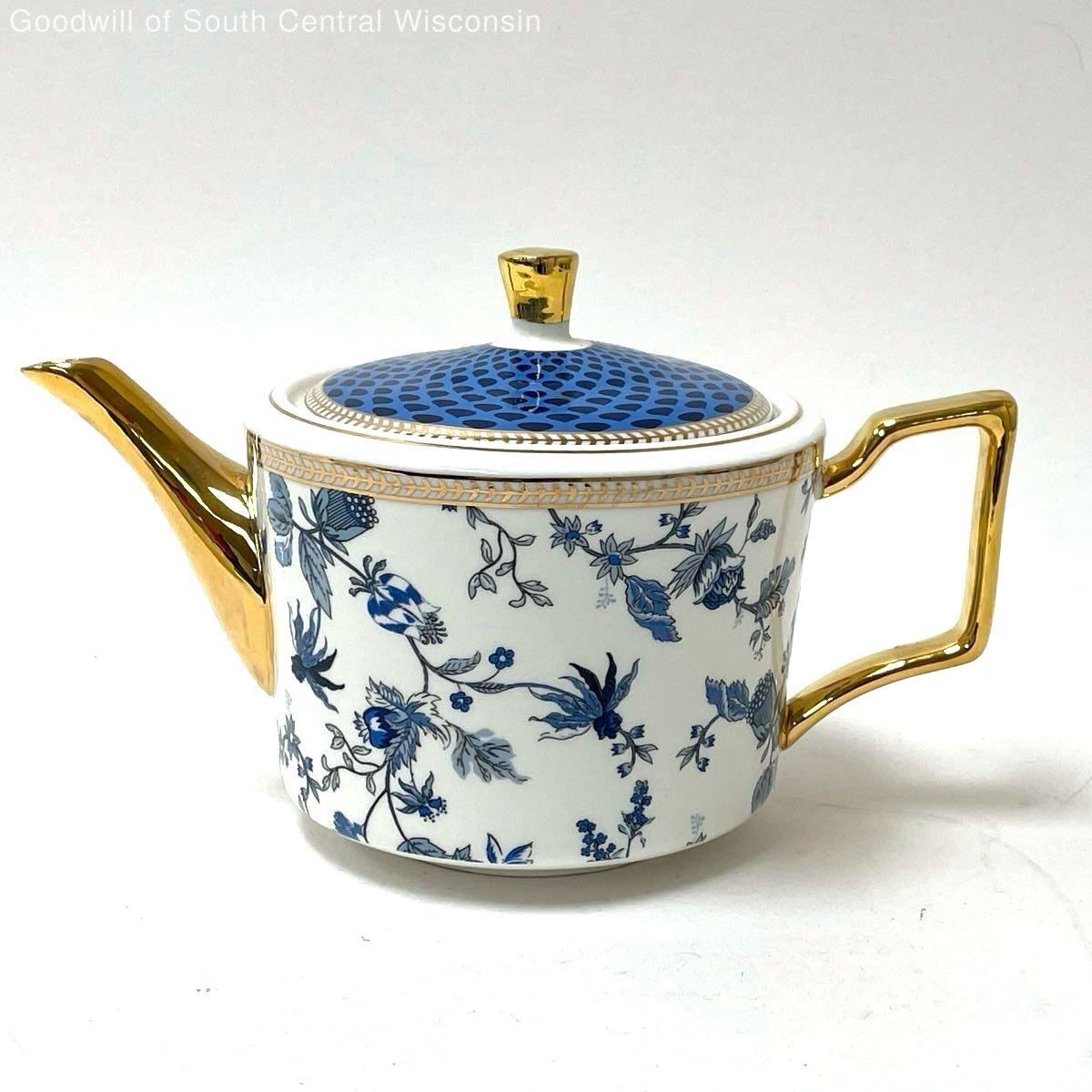 Grace Teaware Teapot Blue Floral with Gold Spout and Handle Fine Porcelain