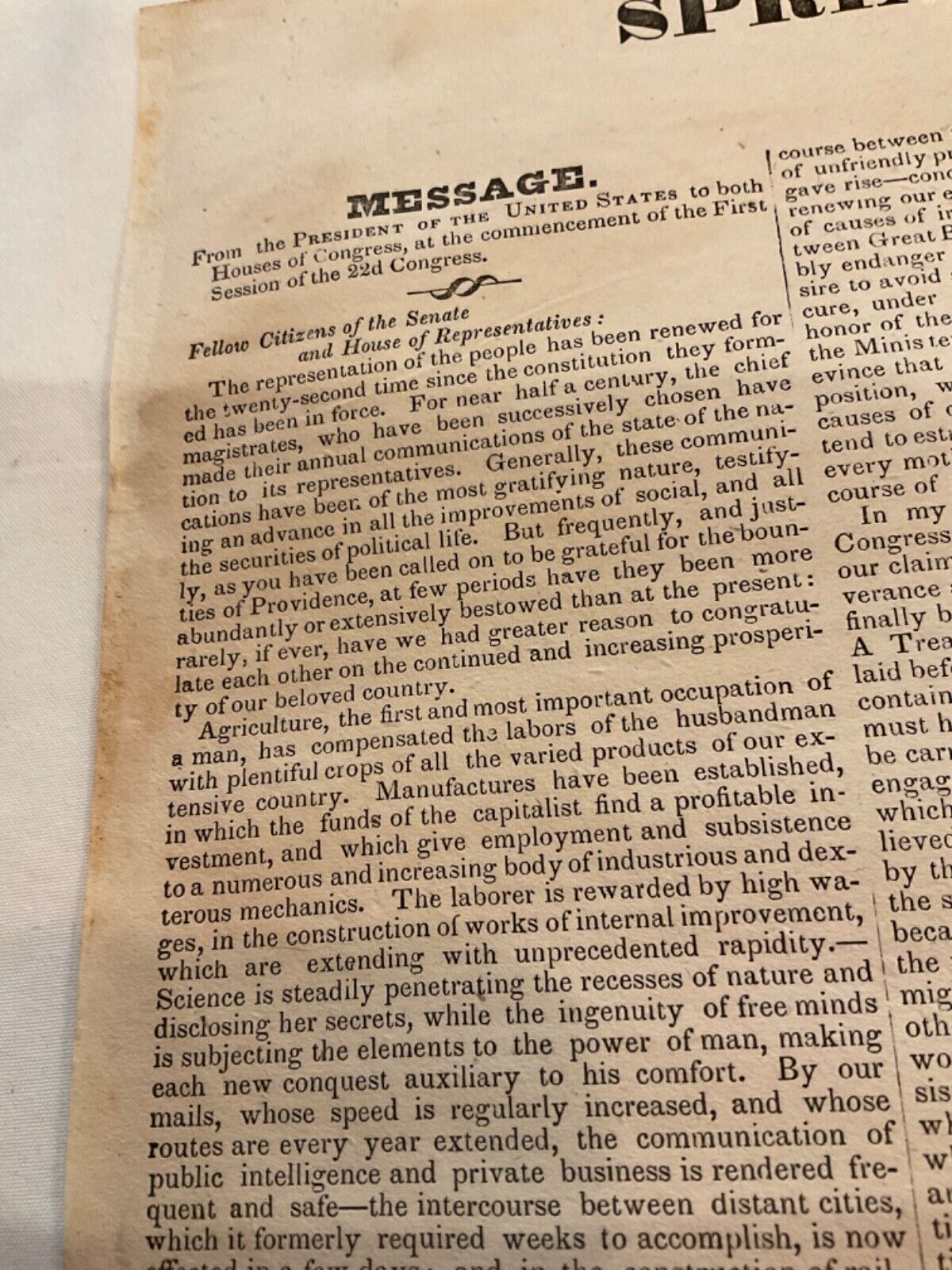202 INDIAN REMOVAL ANDREW JACKSON BROADSIDE STATE OF THE UNION MESSAGE 1831