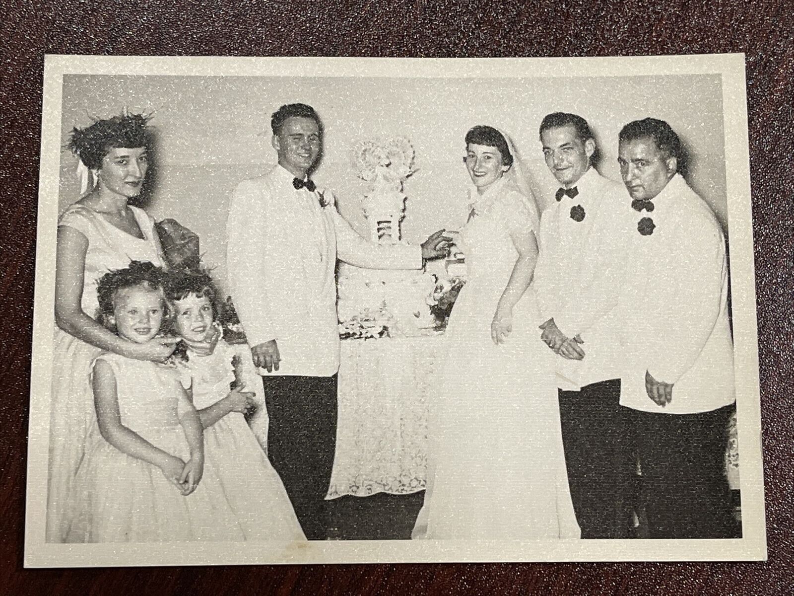 Wedding Party in Front of Cake B&W Circa 1953 Vintage Photograph