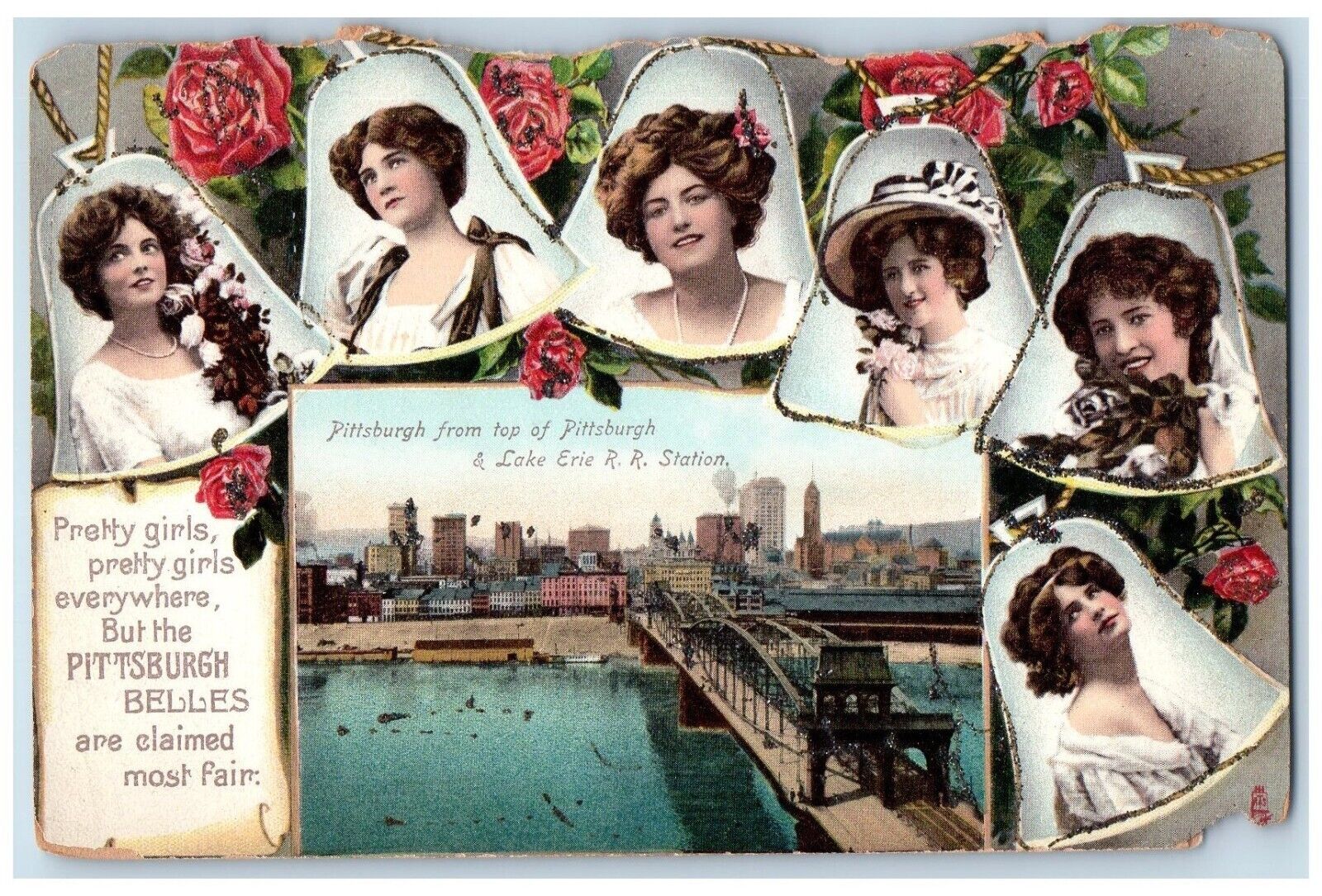 Pittsburg From Top Of Pittsburg Lake Erie RR Station Pretty Girls Tucks Postcard