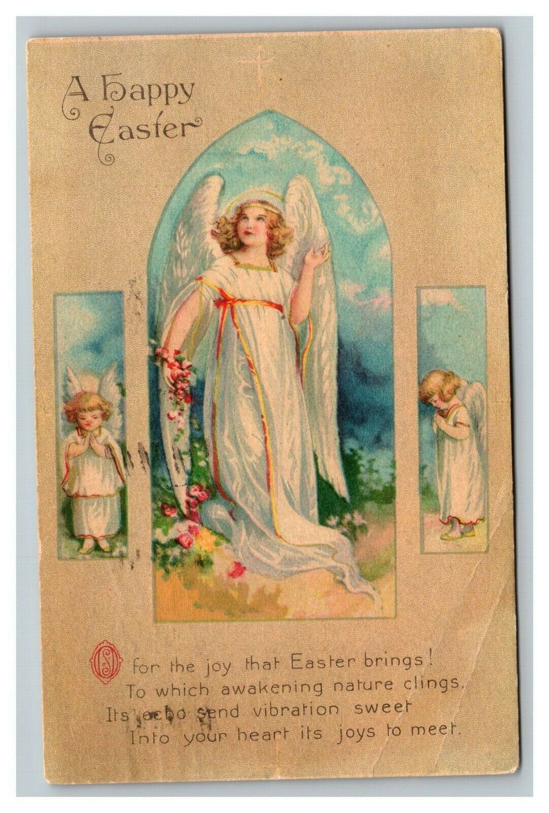 Vintage 1923 Ellen Clapsaddle Easter Postcard Winged Angels Wolf Publishing