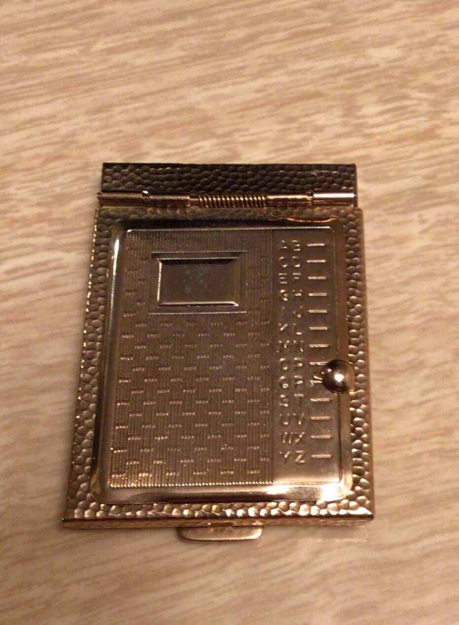 Vintage Miniature Gold Tone Metal Side Sliding pop Up Pocket Address Book