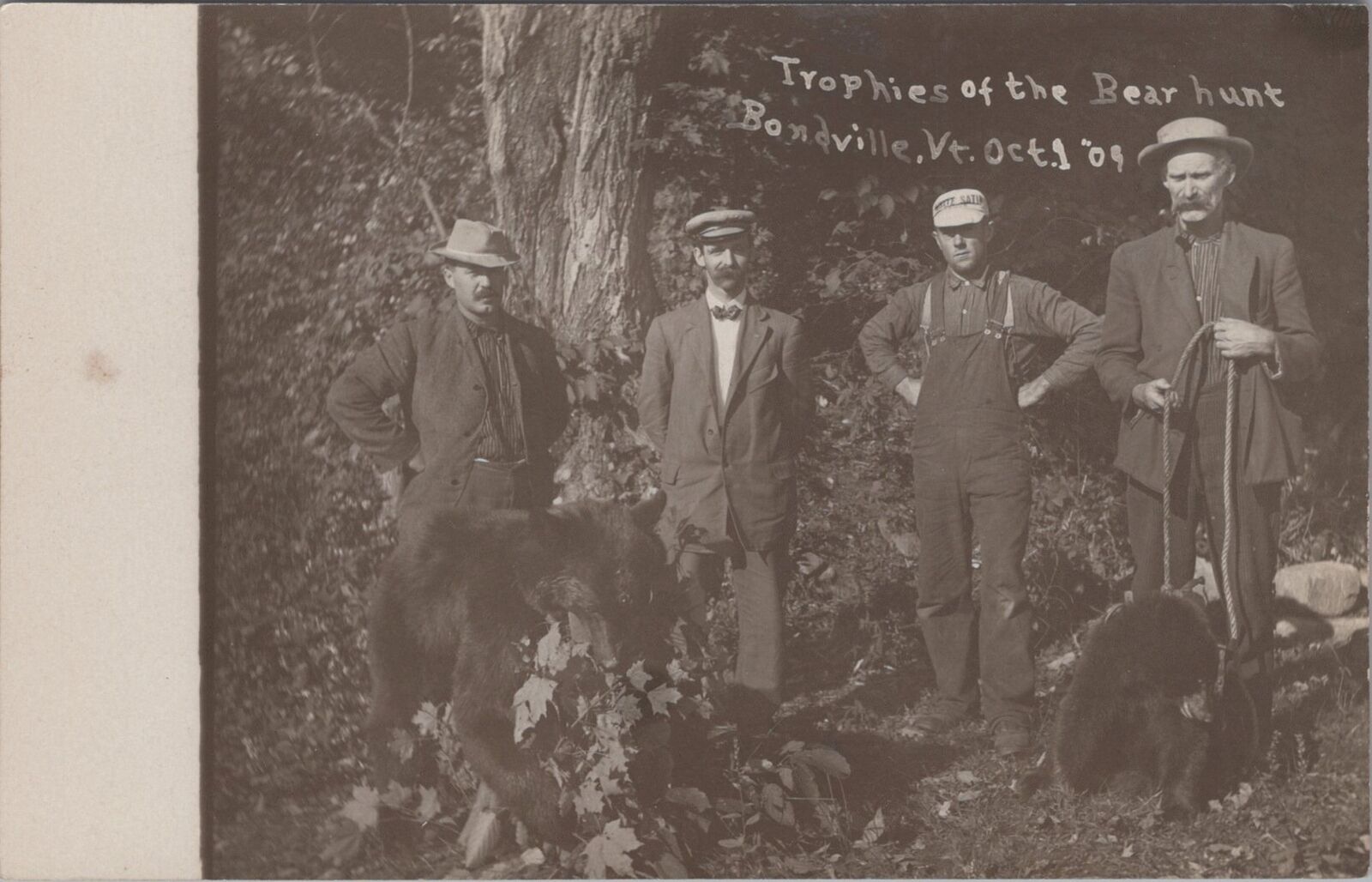 Men Posing with Trophies of the Bear Hunt Bondville Vermont 1909 RPPC Postcard