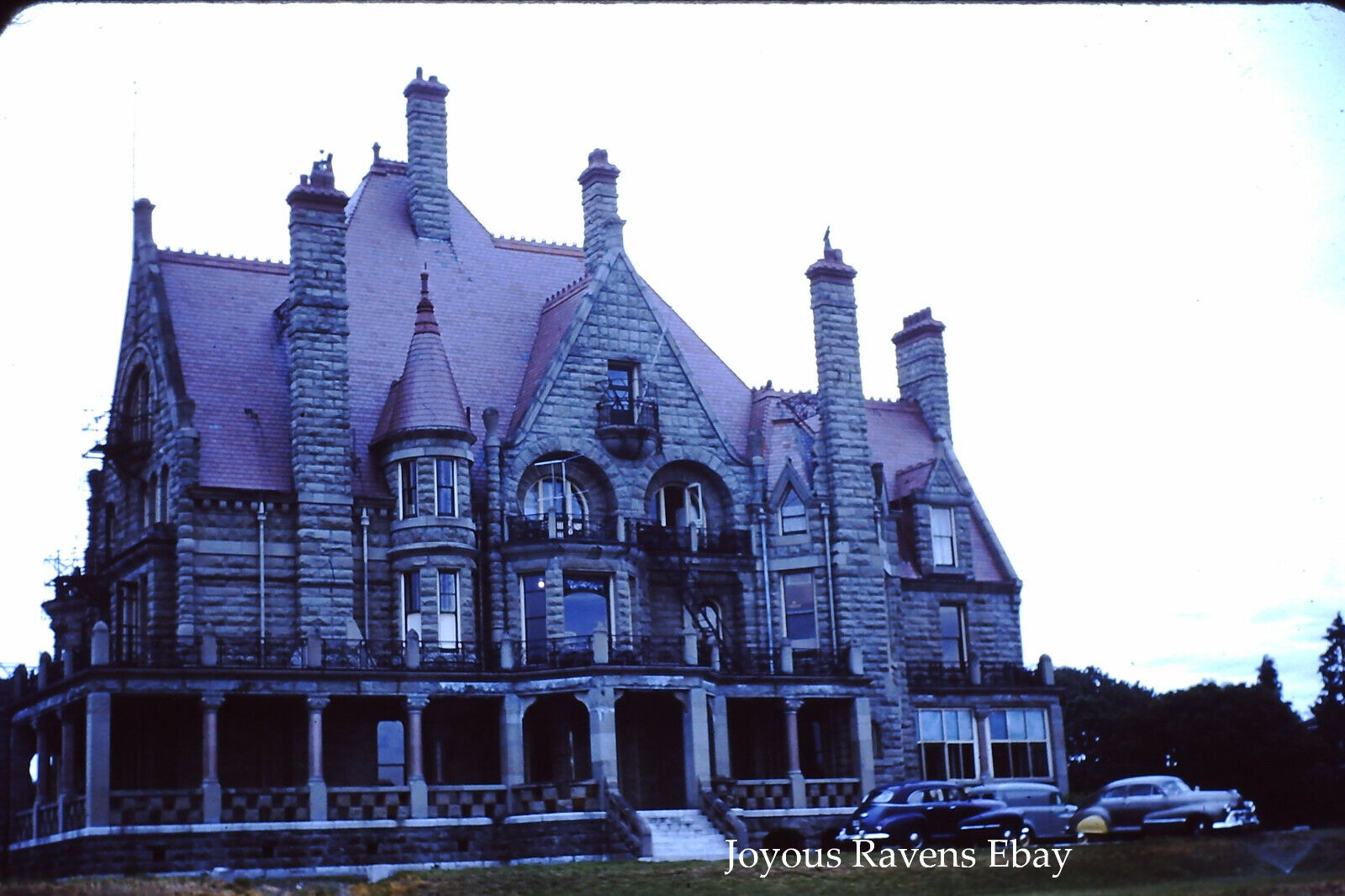 35MM Found Photo Slide Magnificent Huge Gothic Stone Haunted Mansion 1950s