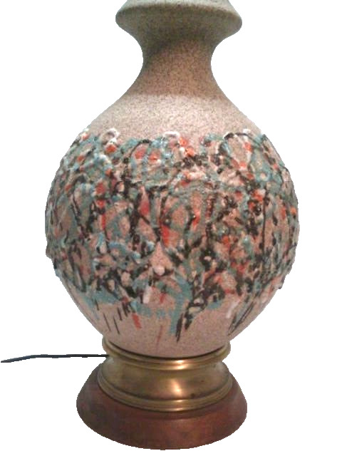 Vintage 1960s Mid Century Modern Drip Glaze Ceramic Pottery Table Lamp Light
