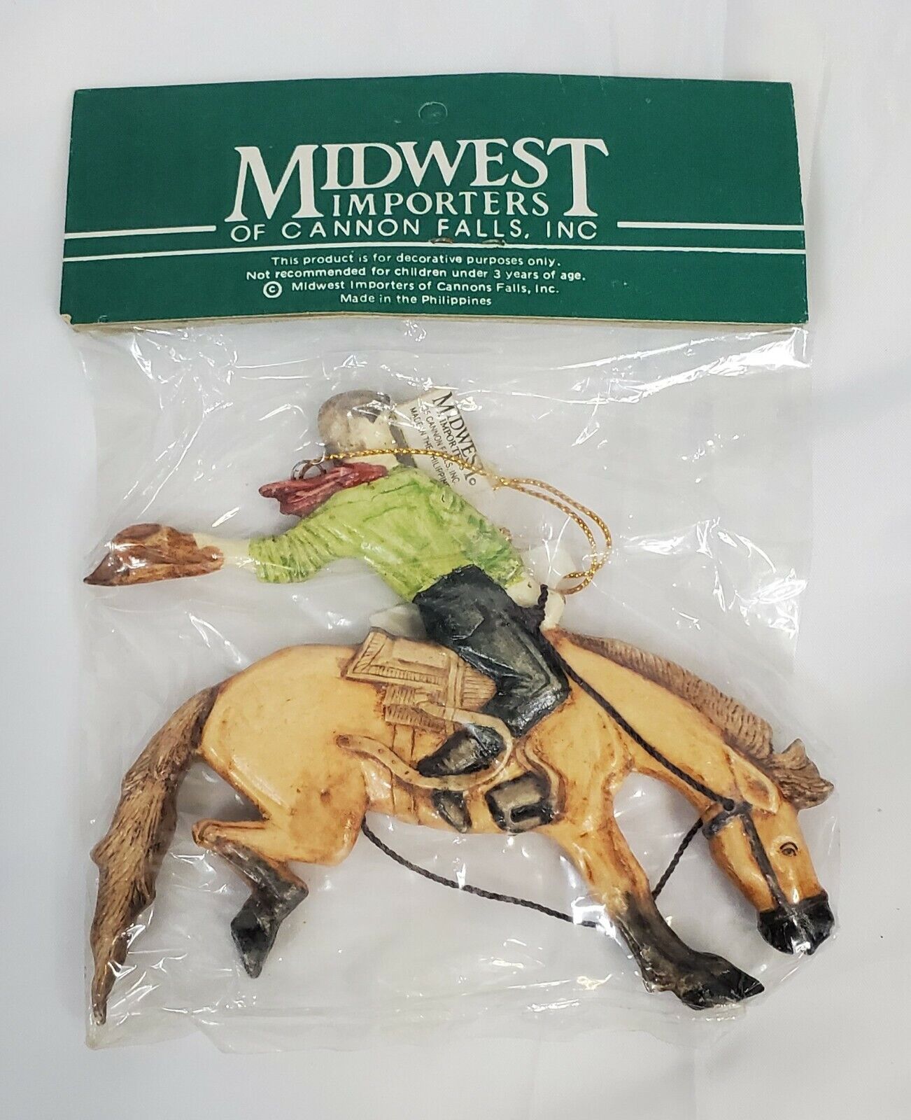Vintage Cowboy Bronco Rider Ornament Hand Painted Midwest Importers