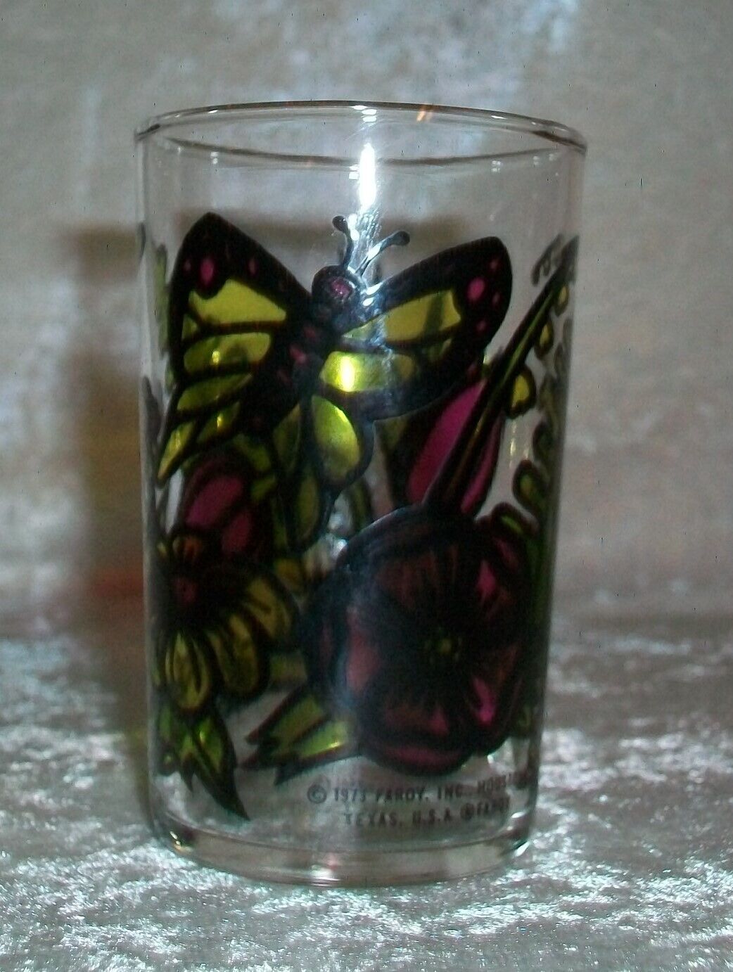 Vintage 1973 Faroy Tulip Floral Butterfly Glass Votive Tealight Candle Holder