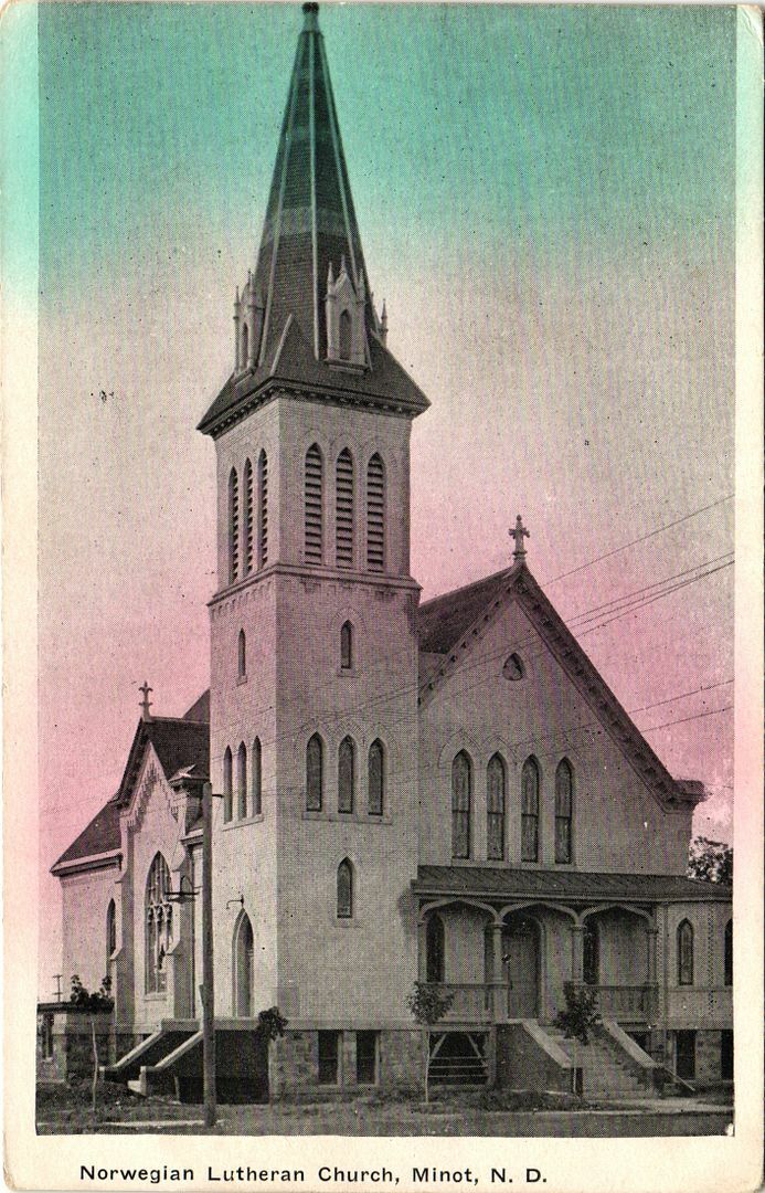 NORWEGIAN LUTHERAN CHURCH picture postcard MINOT NORTH DAKOTA ND c1910