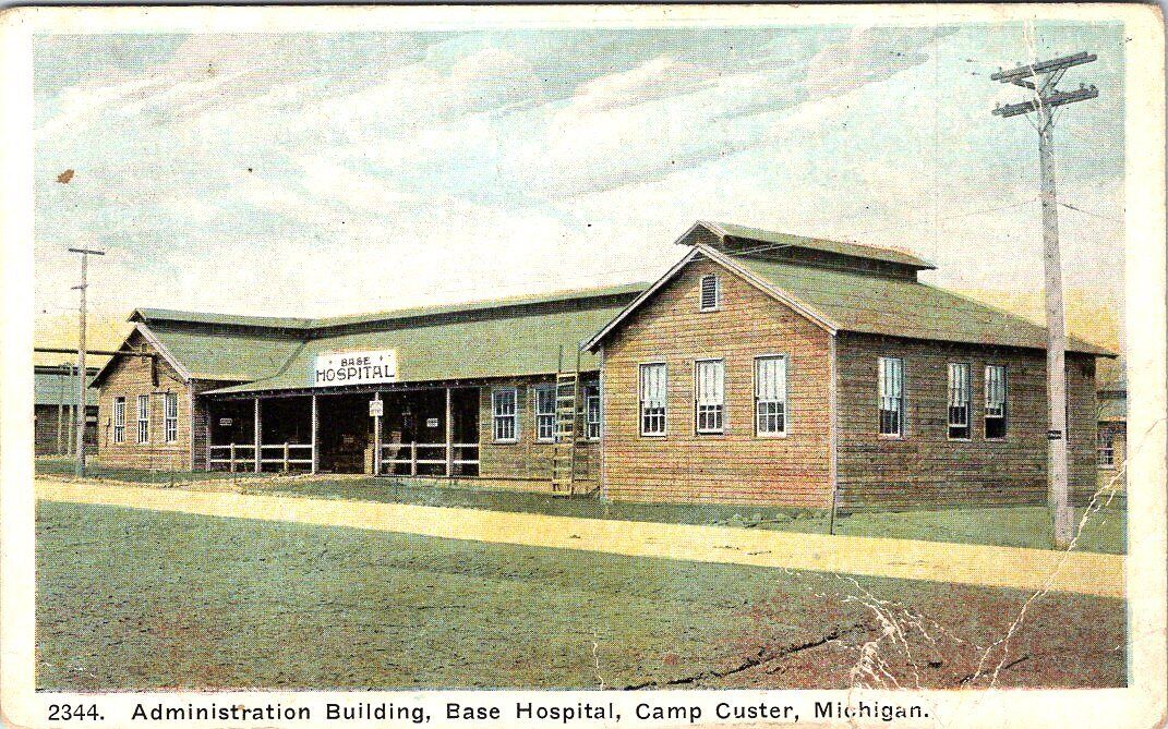 Administration Building, Base Hospital, CAMP CUSTER, Michigan Military Postcard
