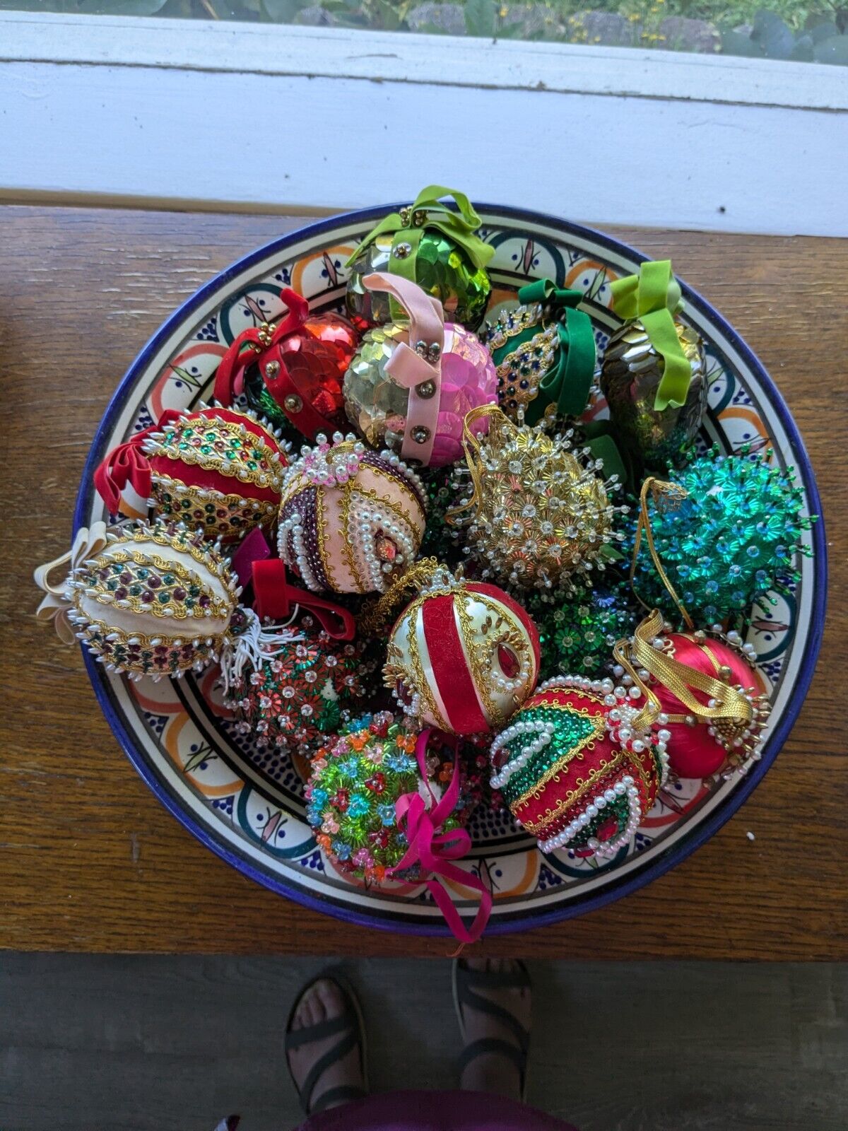 21 Vintage MCM Beaded Push Pin Sequin Christmas Ornaments