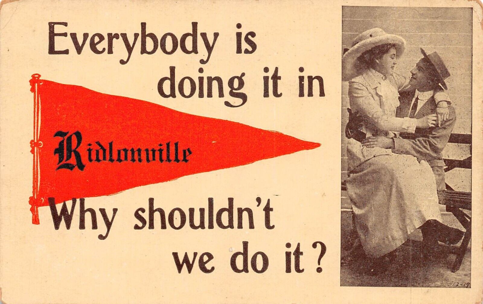 ROMANCE Everybody Is Doing It In Ridlonville Maine 1912 Pennant Postcard