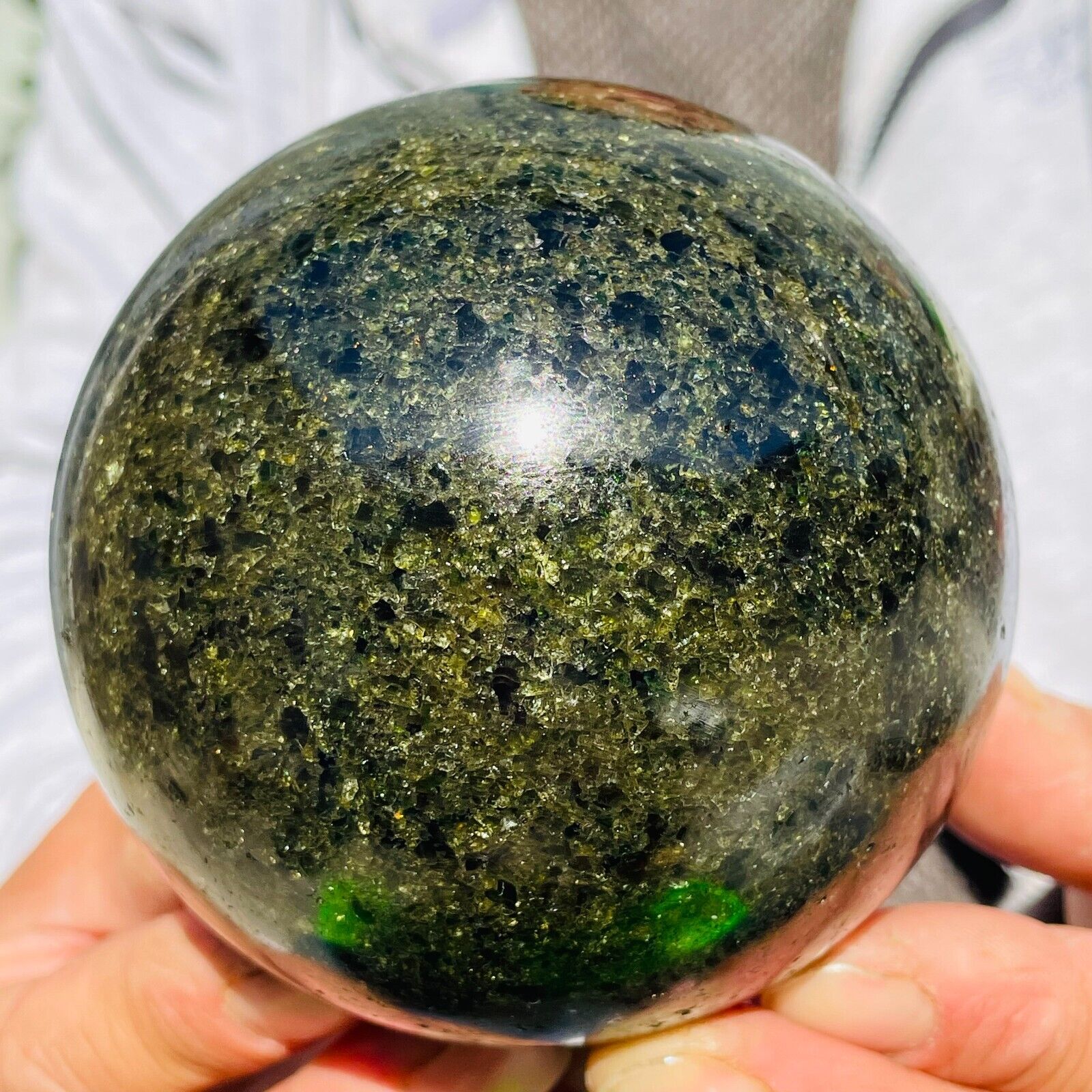 3.24lb Large Dark Green Olivine Peridot Crystals Sphere Gemstone Healing Reiki