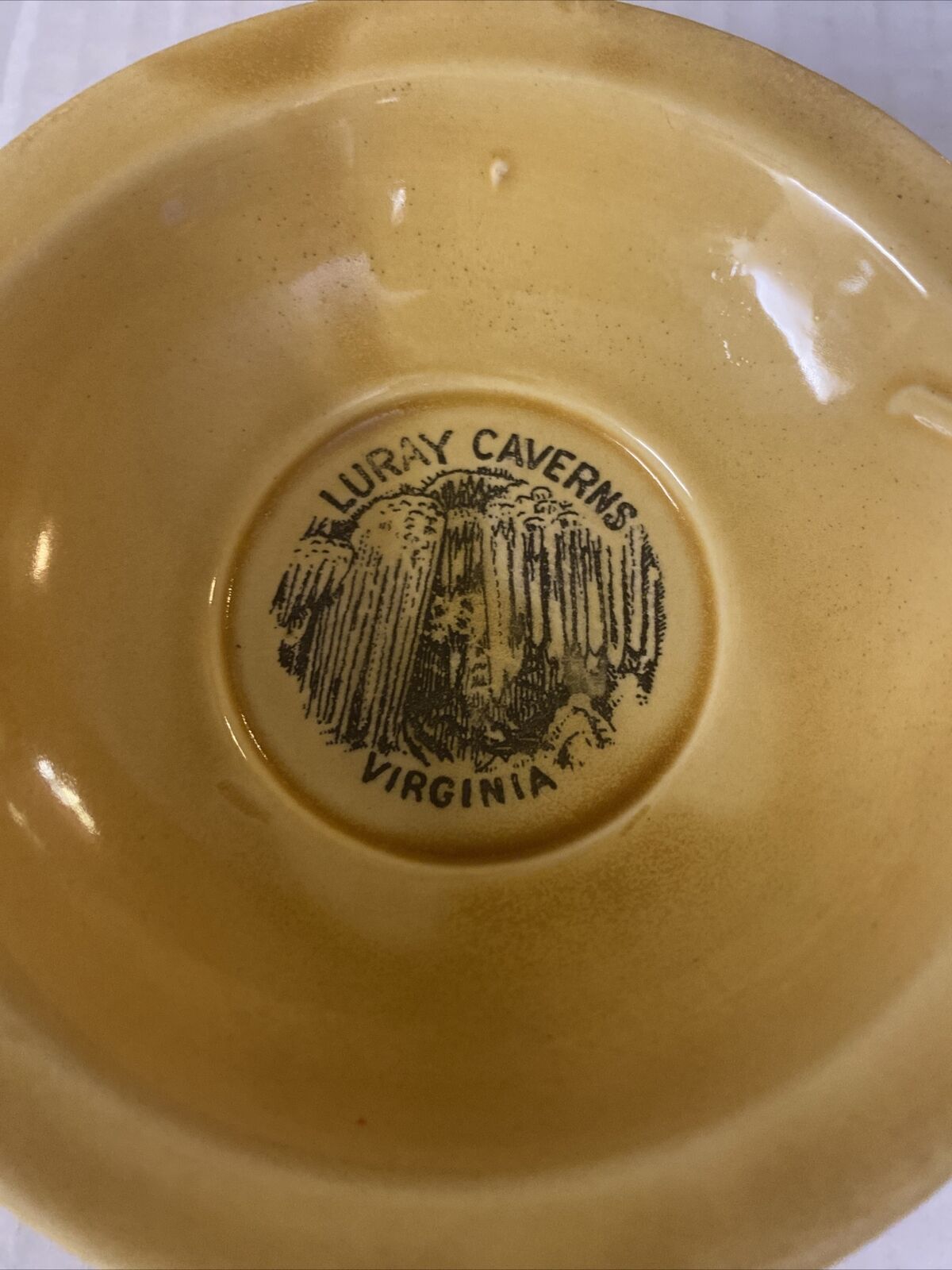 Vintage Luray Caverns Souvenir Dish Yellow Virginia Ceramic