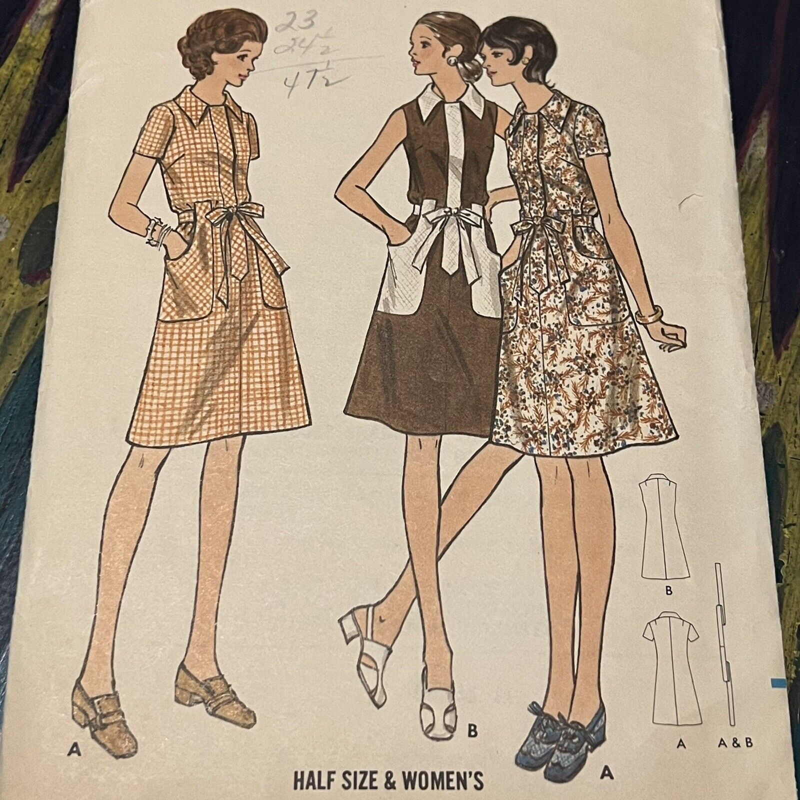 Vintage 1970s Butterick 6214 A-Line Pocket Dress Sewing Pattern 16.5 39 UNCUT