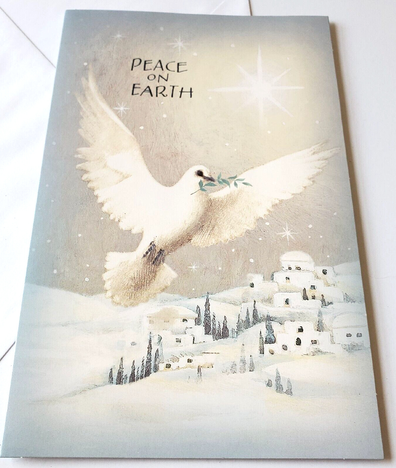 Christmas Card Peace on Earth Dove over Bethlehem White Star American Greetings