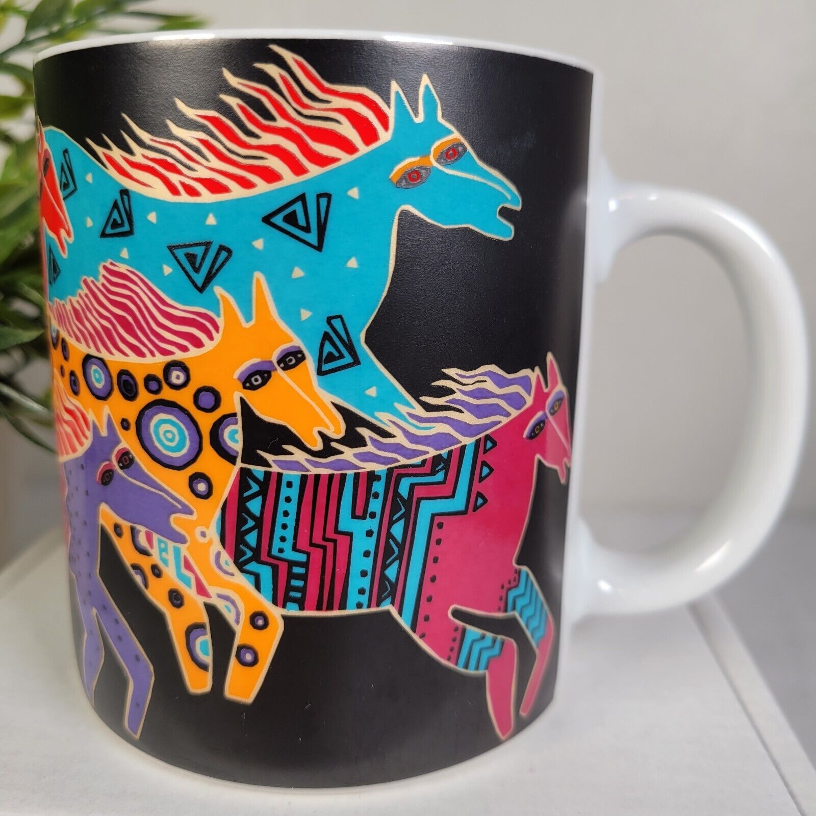1995 Laurel Burch Coffee Mug Horses Mythical Menagerie Colorful