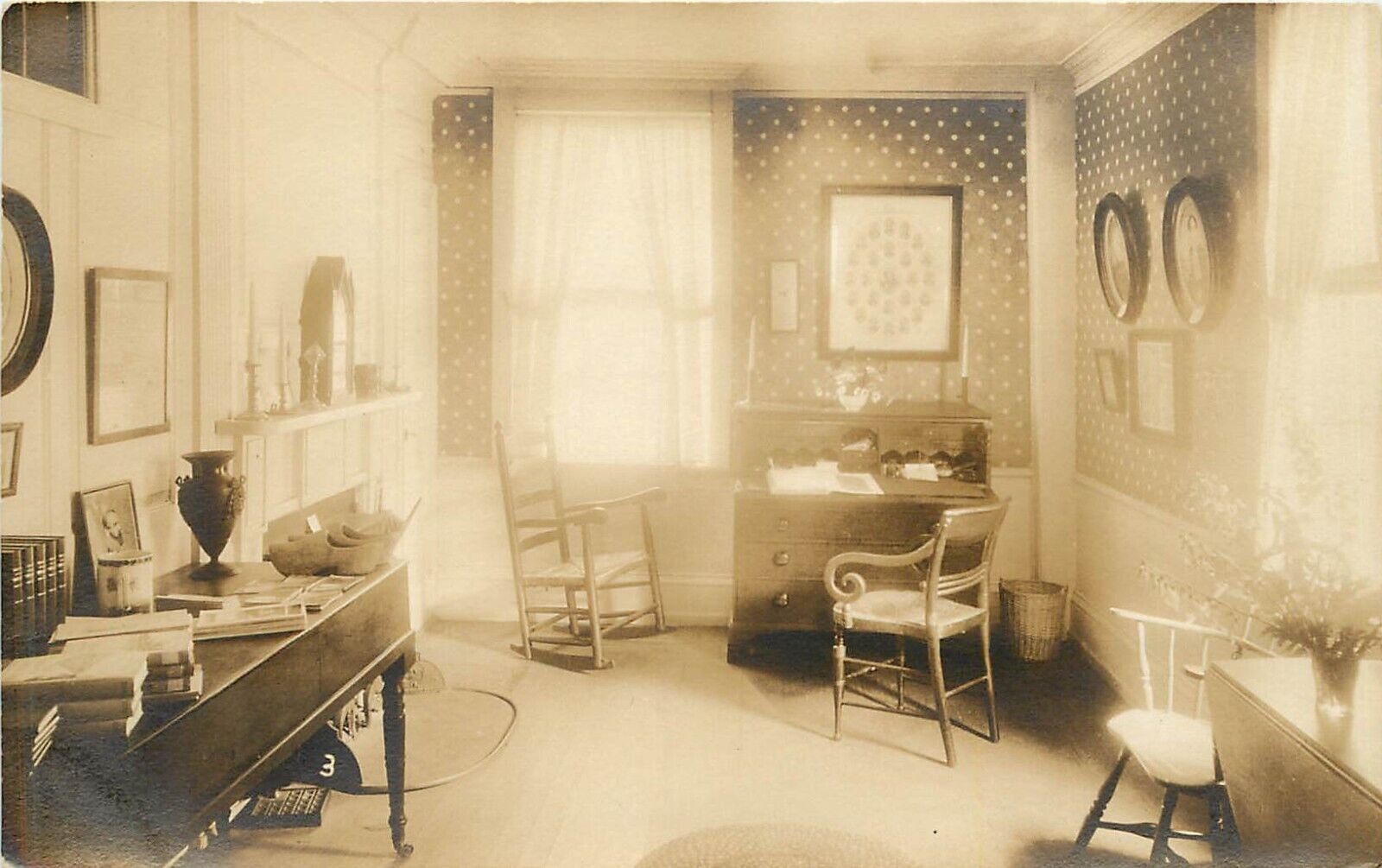 RPPC Postcard Interior View of Study/ Sitting Room, Unknown US Location, c1930?
