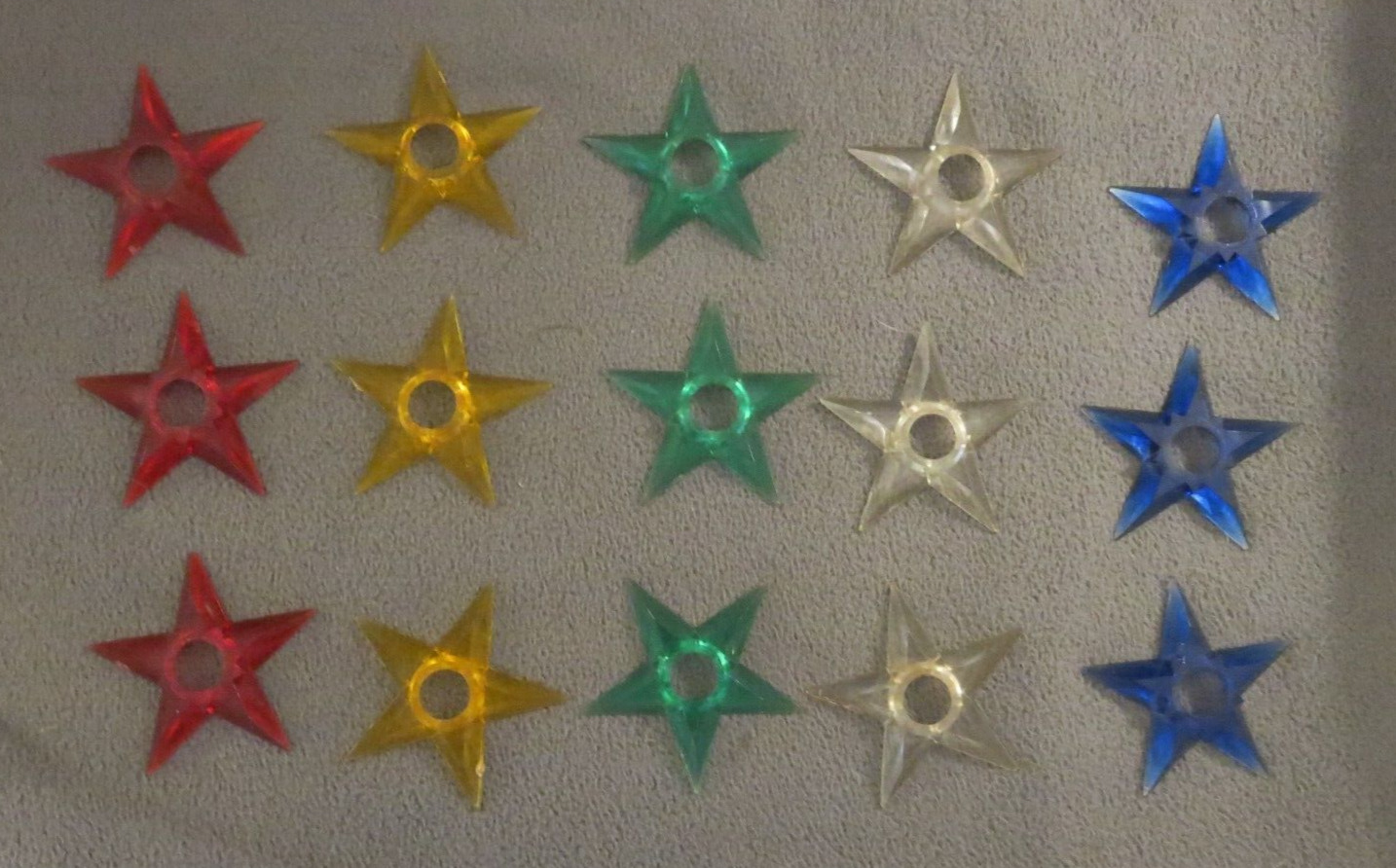 Lot of 15 Vintage Plastic Star Christmas Light Reflectors Yellow Blue Red Green