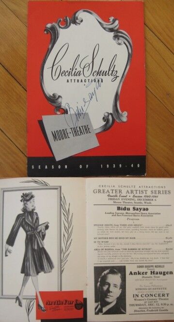 BBIDU SAYAO 1940 Autograph/Signed-Program- Brazil/Brazilian Opera Singer Soprano