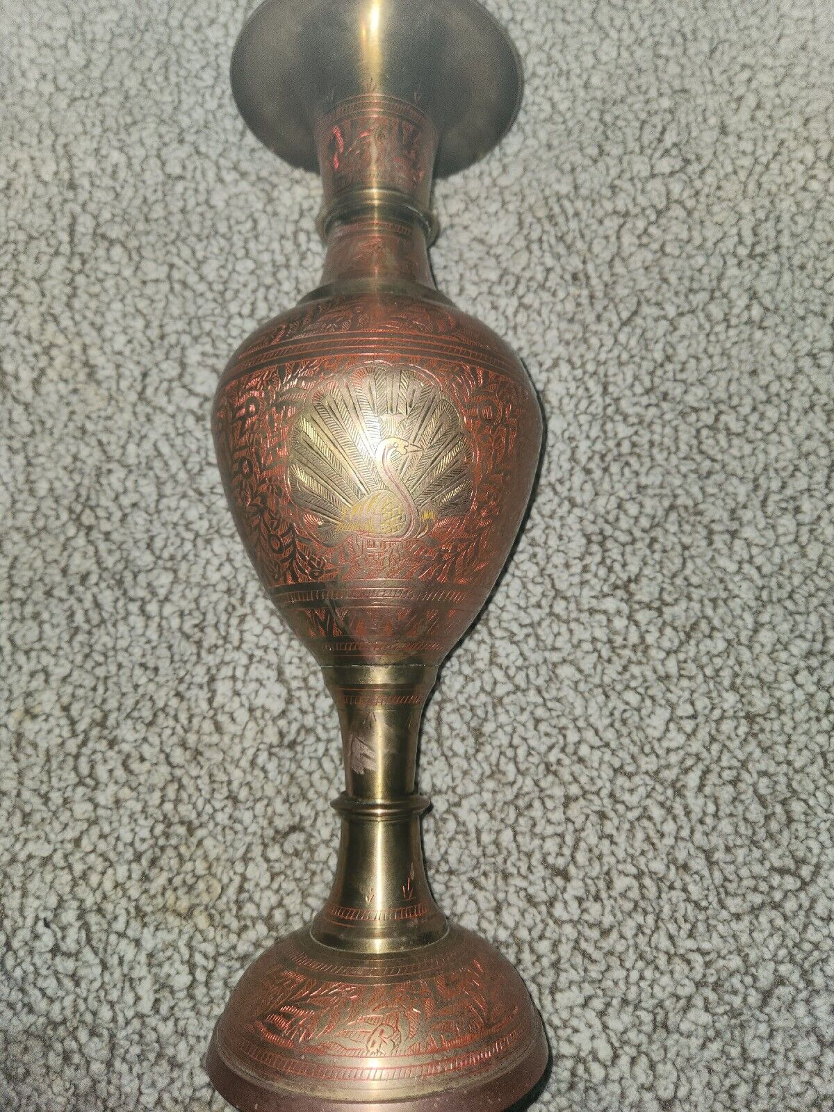 Vintage Detailed Brass Carved Vase With Colors 2 Feet Tall
