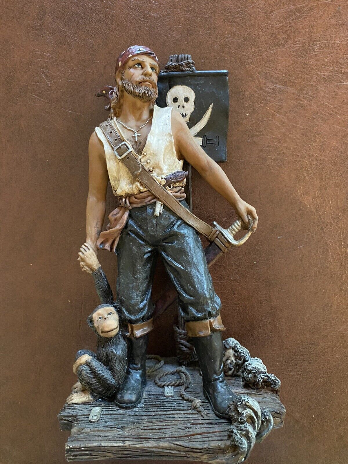 resin pirate with monkey figurine 10 Inches Tall