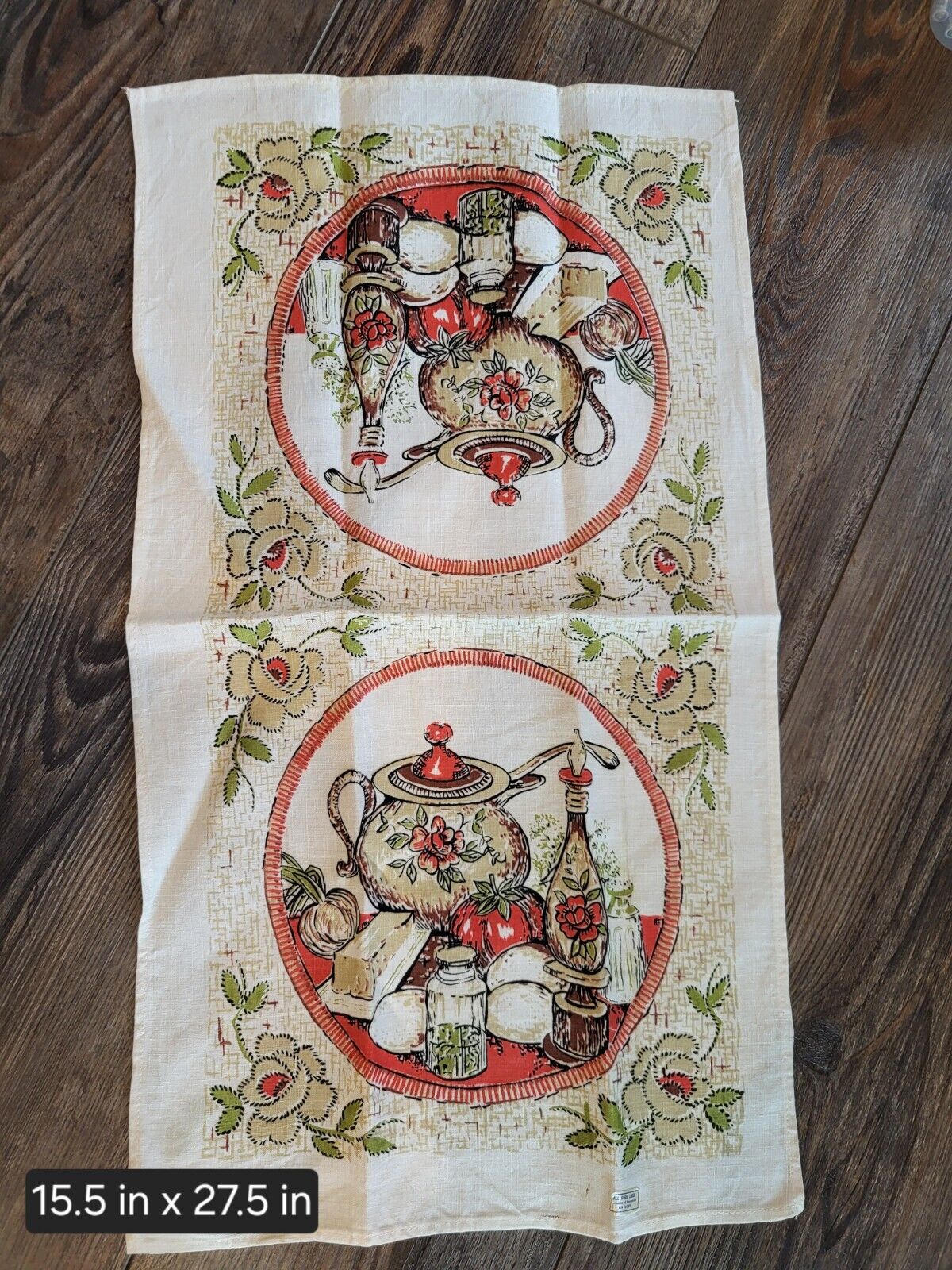 Vintage Linen Dish Towel Italian Theme/Tomato/Olive Oil/ Garlic/Bread Design