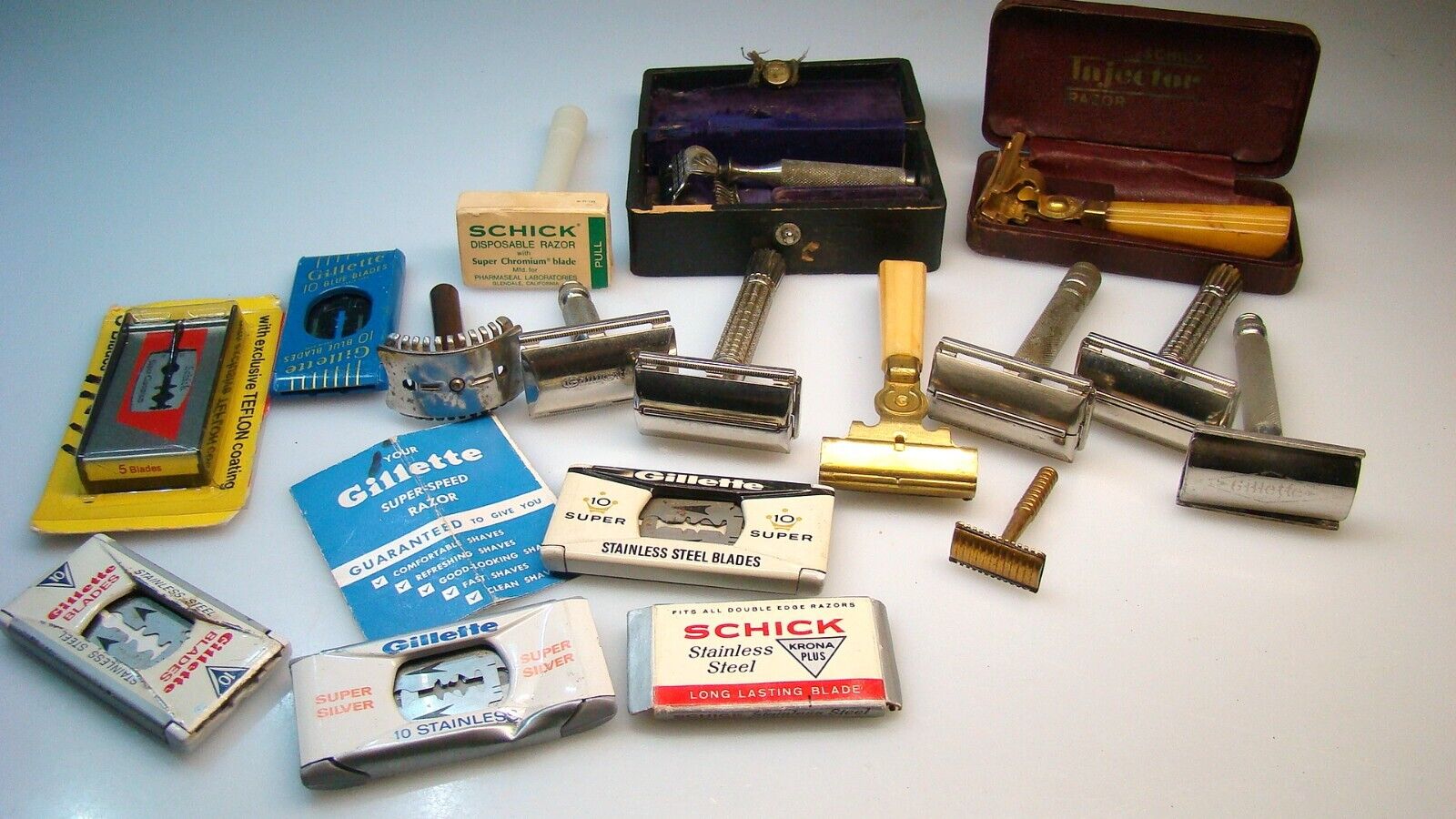 Vintage Razor Lot of 10 Razors Gillette Schick Blades Cases Boxes