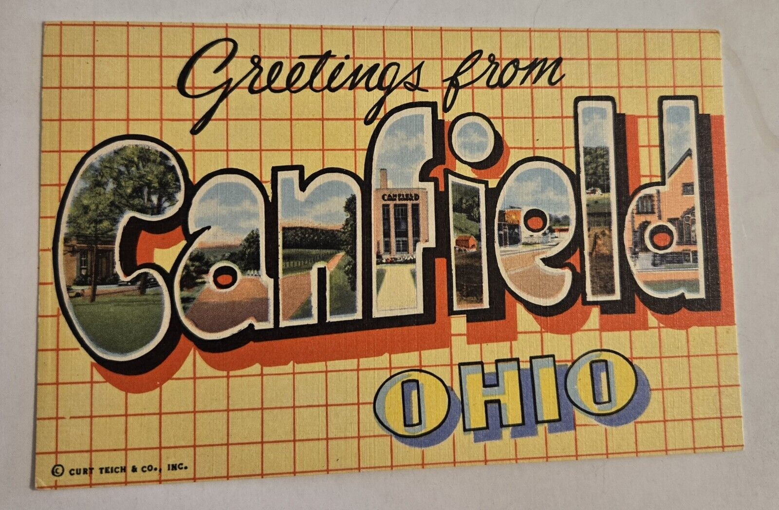Unused LARGE LETTERS GREETINGS FROM Canfield OHIO CURT TEICH POSTCARD F21