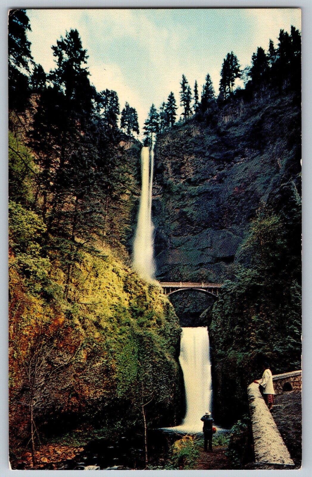 Portland, Oregon OR - Multnomah Falls View - Highest Falls - Vintage Postcard
