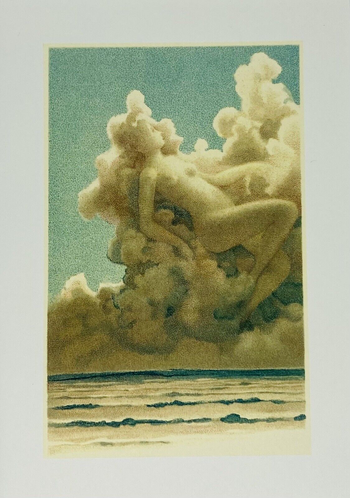 Vintage Fond Image Press Greeting Card “Floating Woman In Ocean Clouds” Art P1