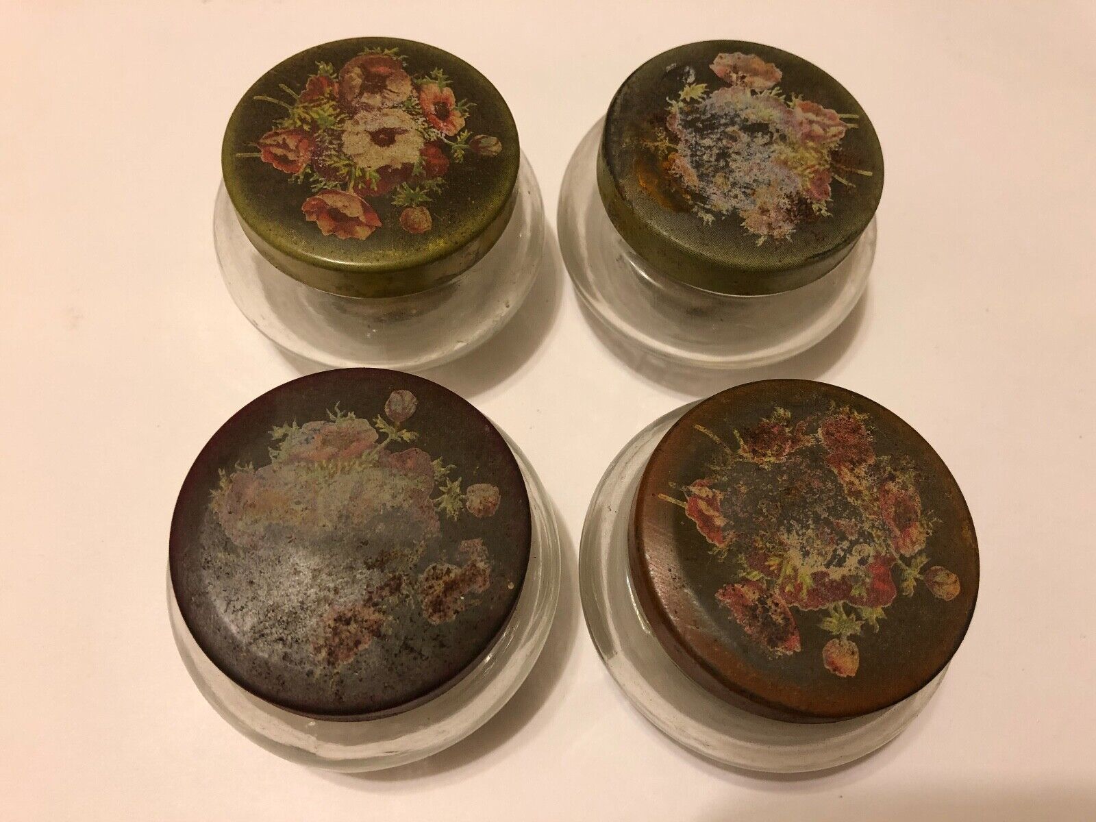 Lot 4 Vintage Miniature Glass Preserve Marmalade Jars Goodman Bros Meriden CT 