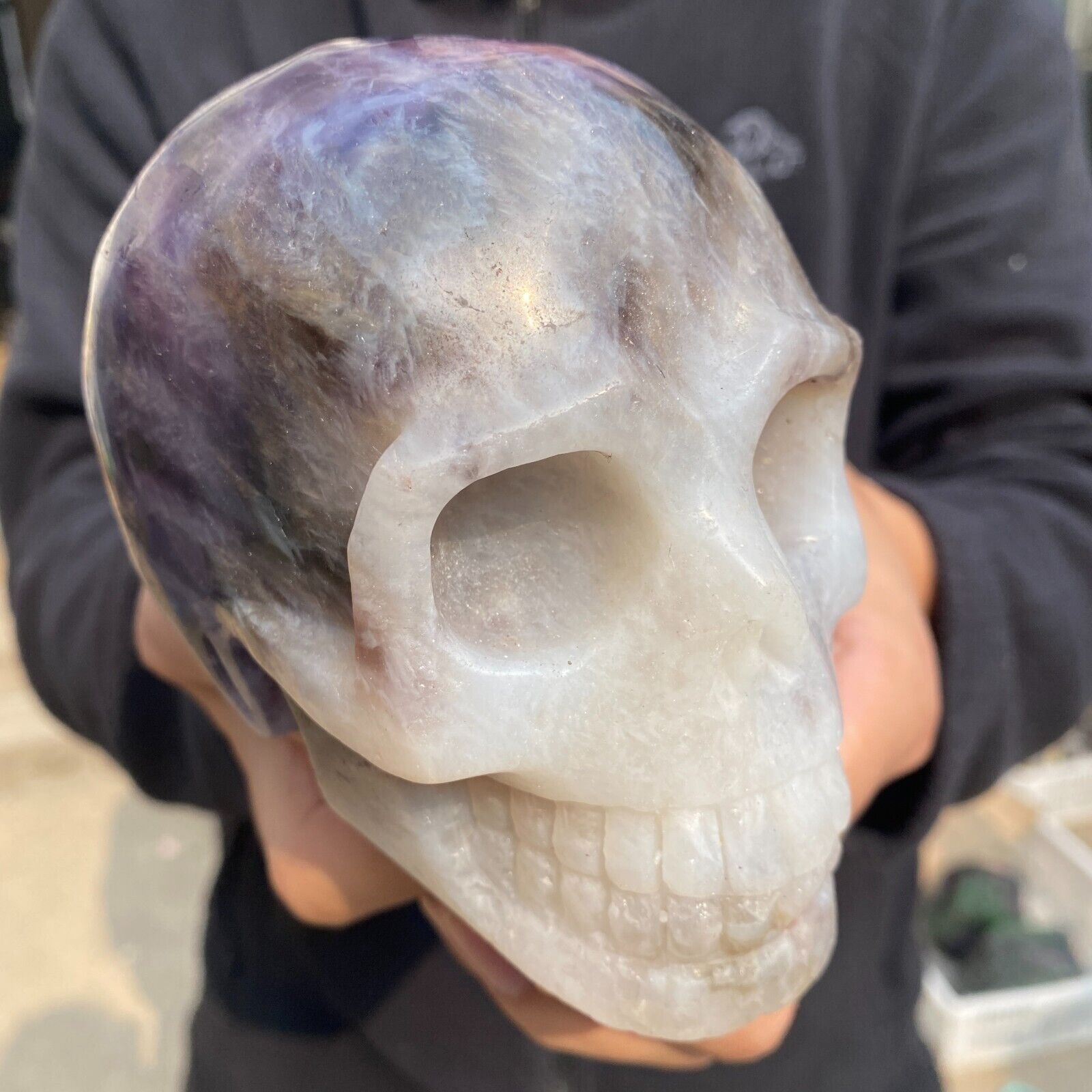 1270g Super Realistic dream amethyst Quartz Hand Carved Crystal Skull, Healing
