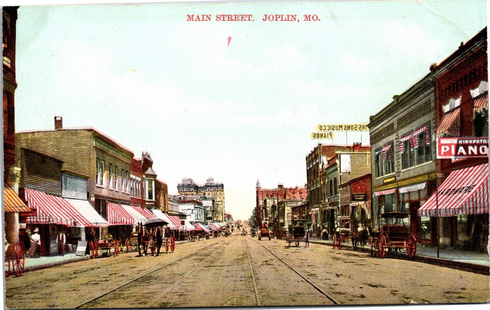Joplin MO Missouri Main St Shops, Horse Buggy GREAT Vintage c.1910 Postcard