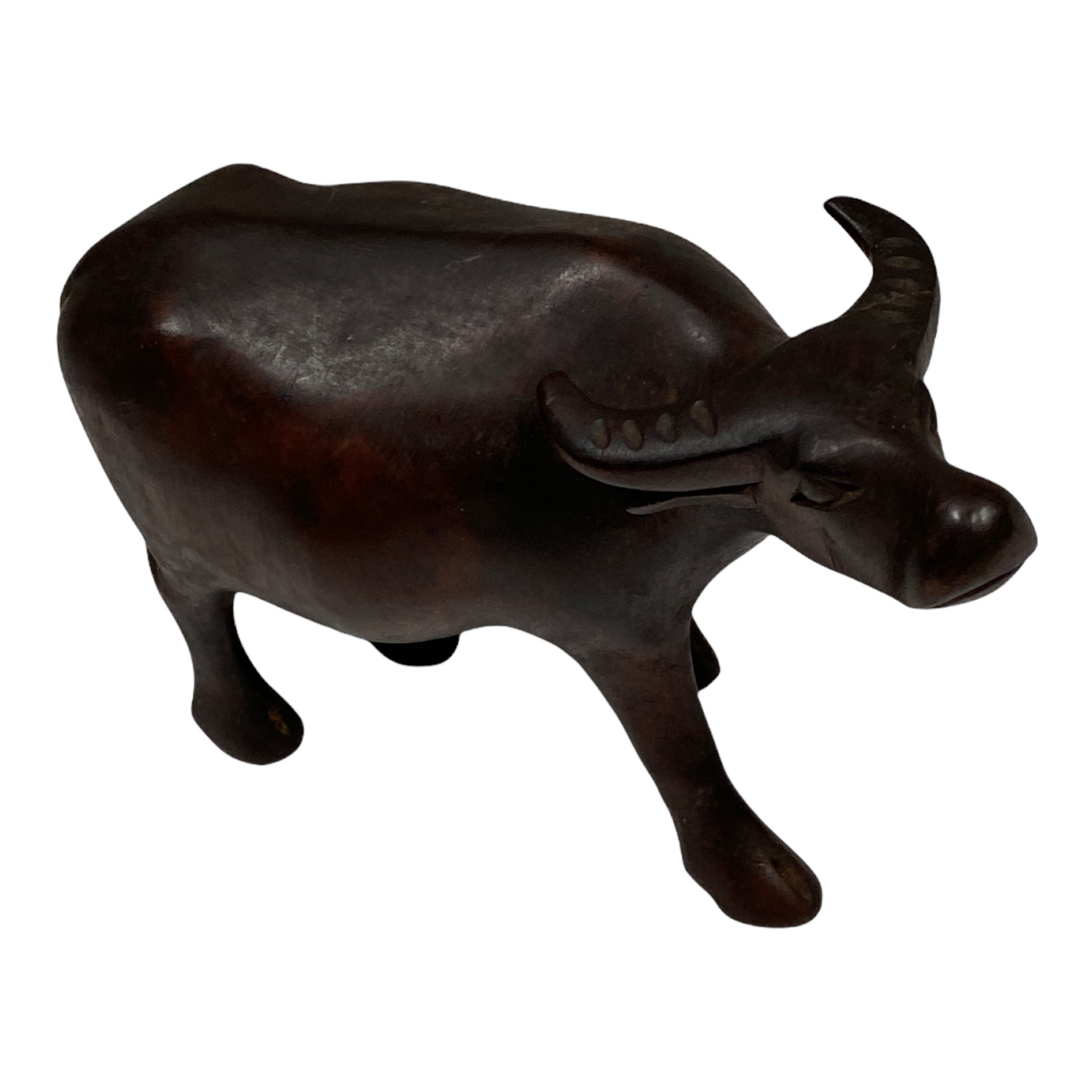 Vintage Hand Carved Wood Water Buffalo Figurine Animal Cow Bull Folk Art Kenya