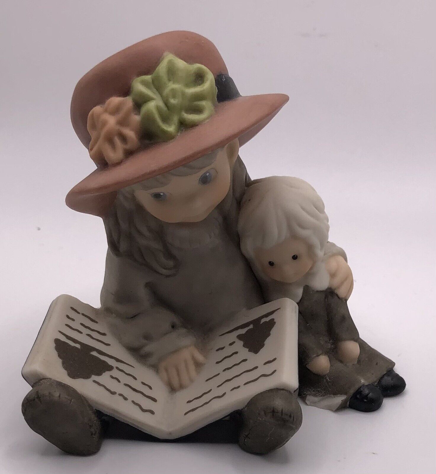 Vintage NBM Bahmer Studios Little Girl Reading to Doll Figurine Ceramic