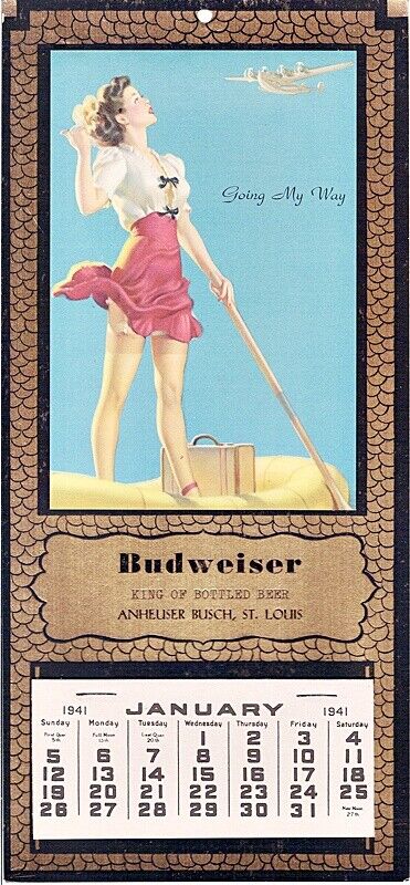 Del Masters Pinup Calendar Going My Way 1941 Budweiser Anheuser Busch Beer