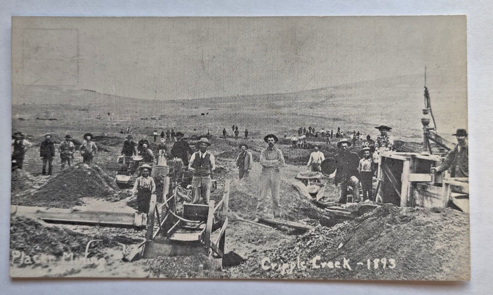 Postcard RPPC Cripple Creek 1893 mining men mining  5 1/4 x 3