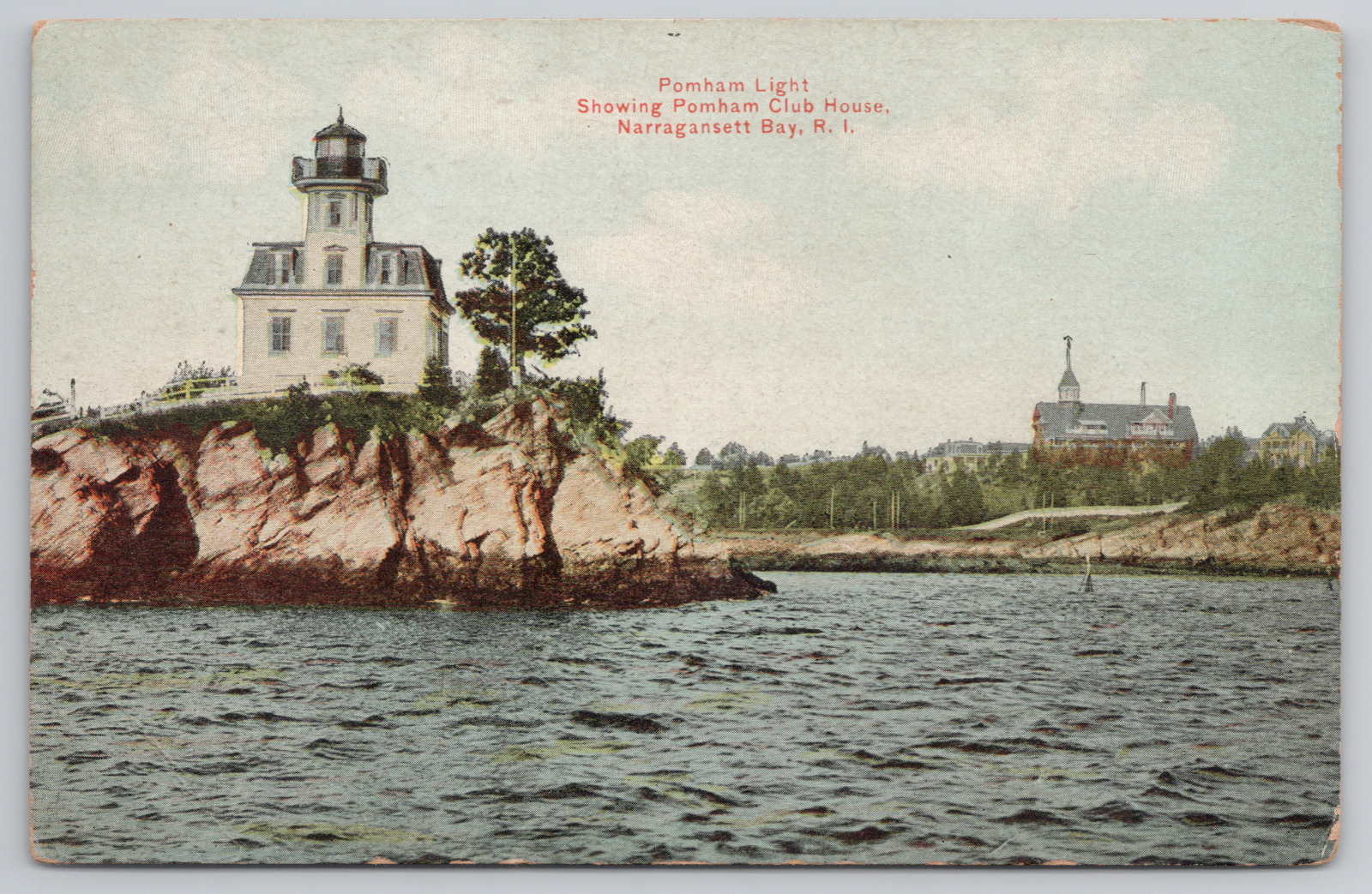 Pomham Lighthouse Club House Narragansett Bay Rhode Island 1911 Postcard Posted