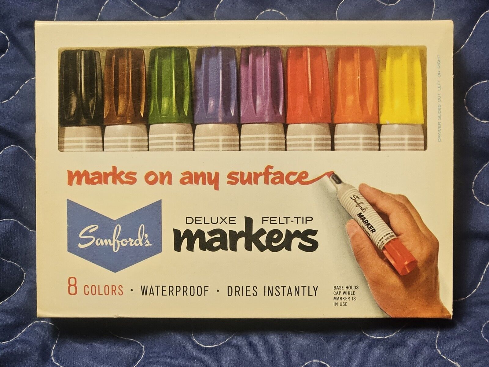 Vintage Sanford Stinky Deluxe Felt Tip Markers 8 Colors Box (See Blue Marker)