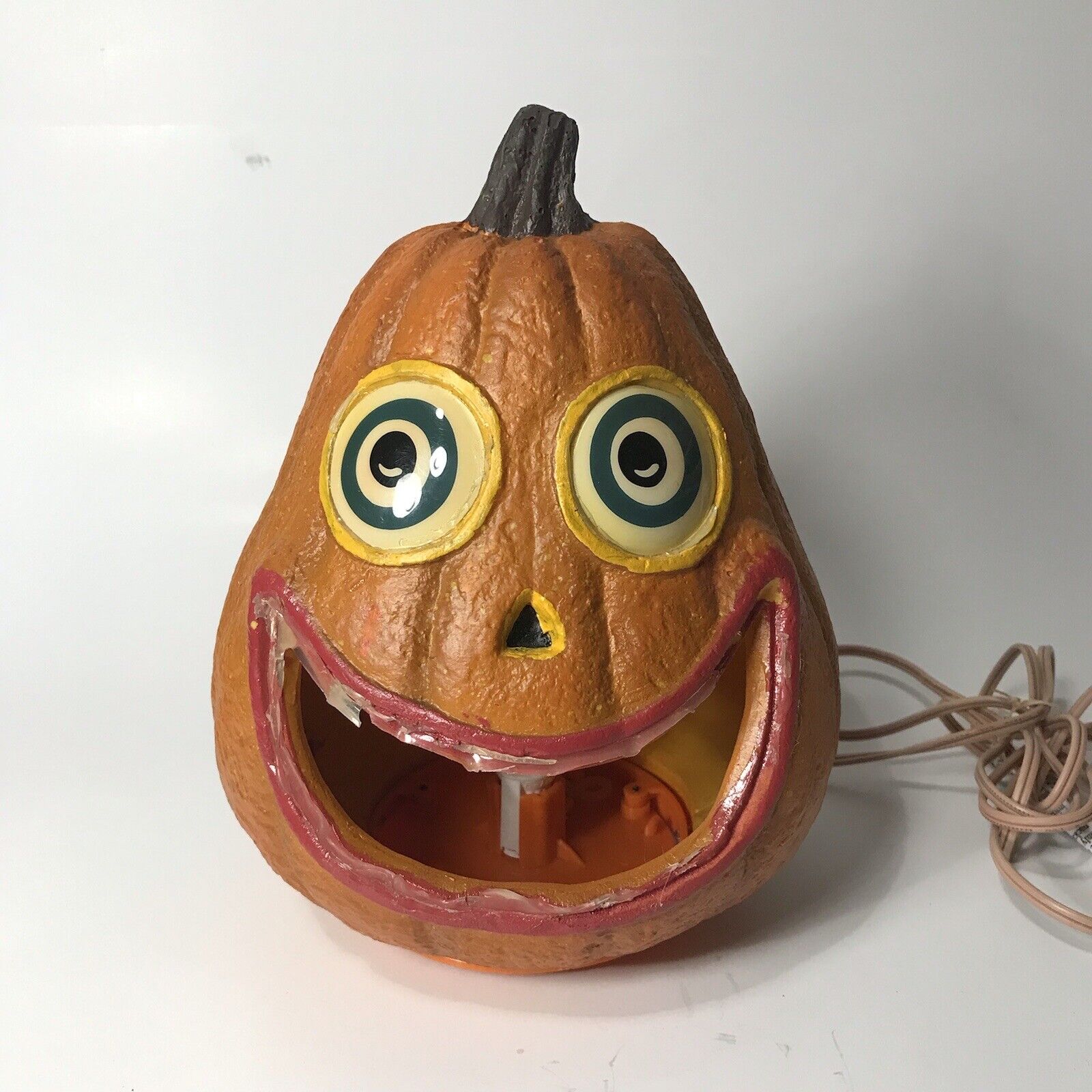 Vintage Gemmy Foam Light Up Creepy Pumpkin Halloween Decor Missing Teeth 9”