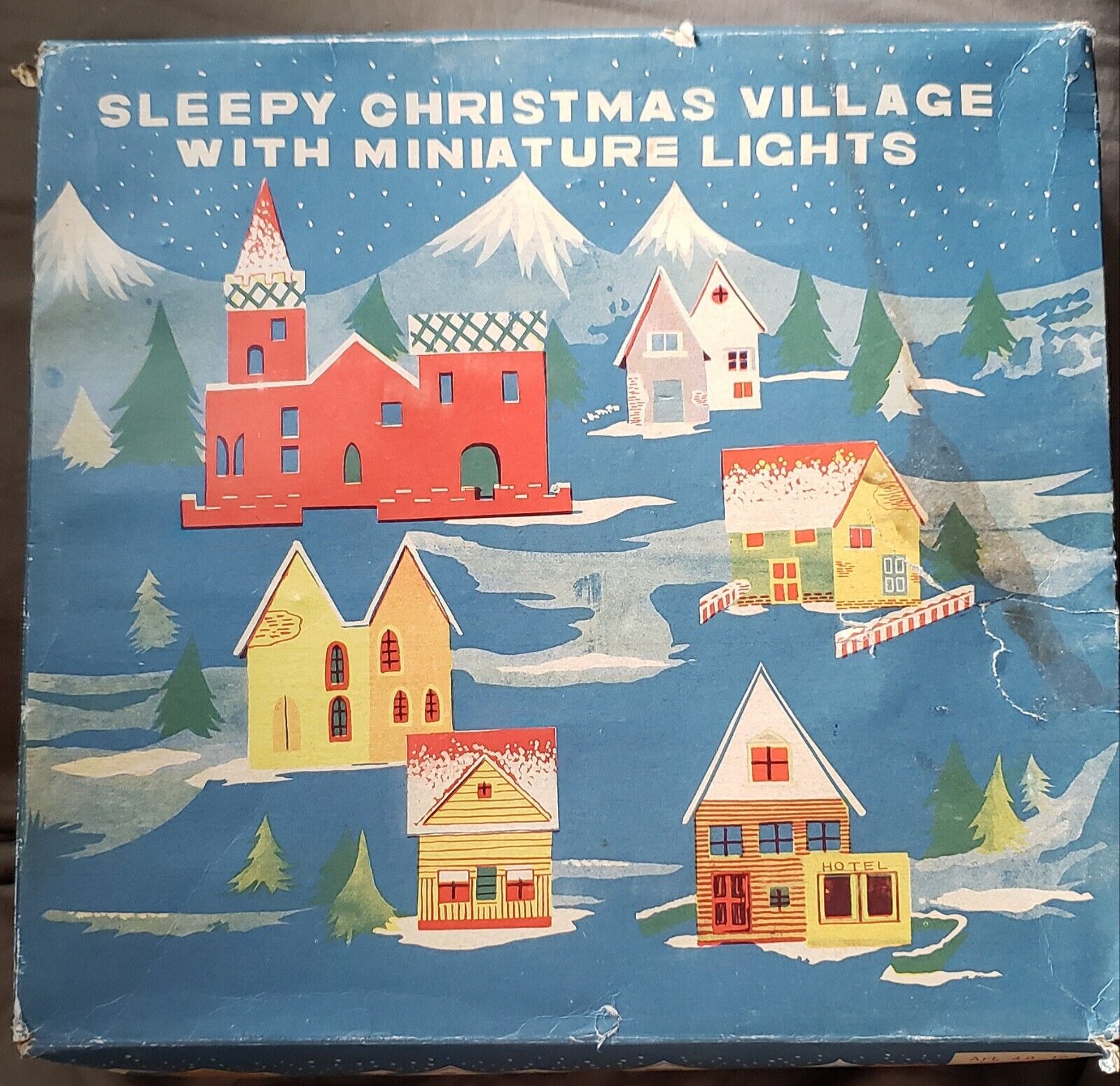 Antique Putz Sleepy Christmas Village W/Orig. Mini Lights *Complete 12 House Set