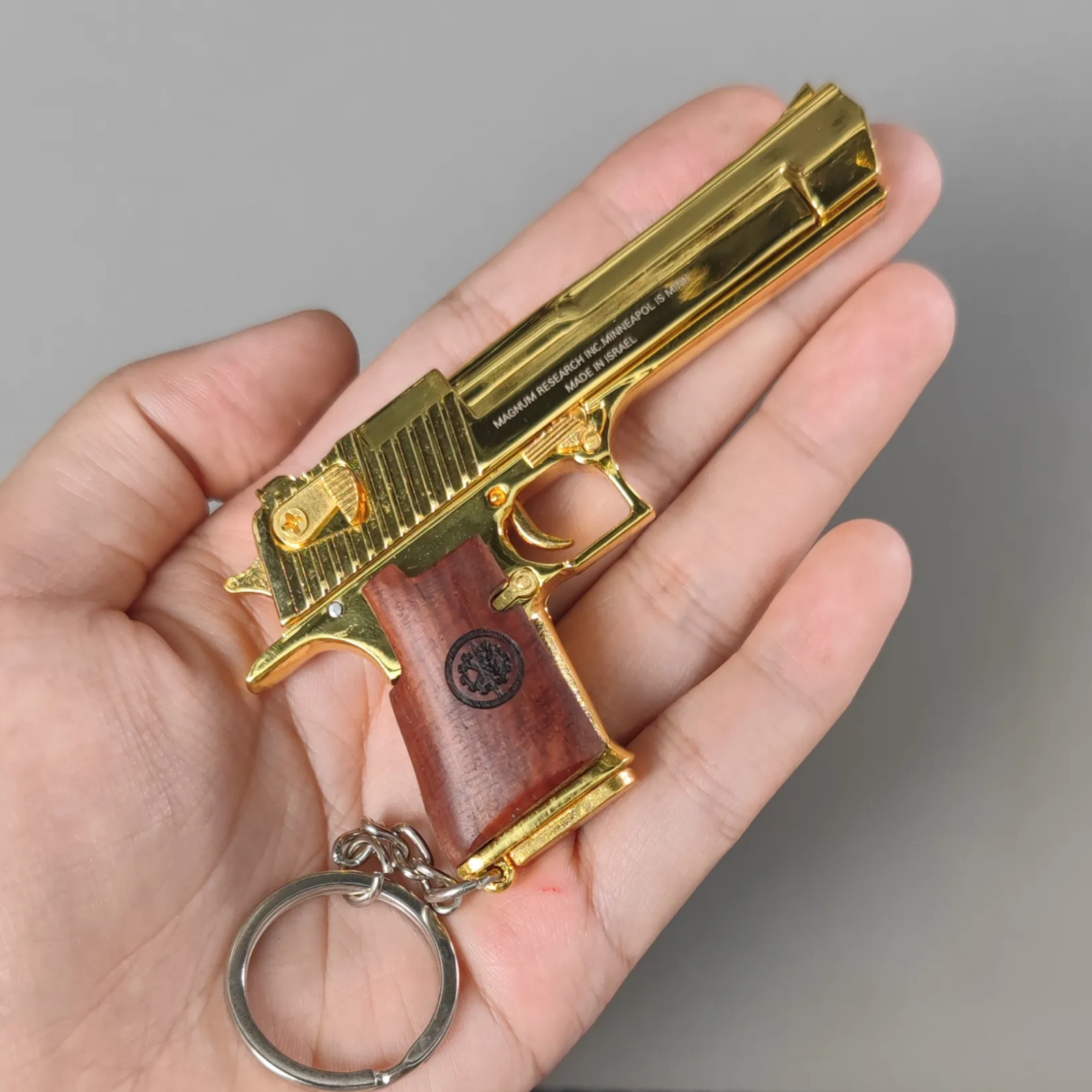 Gun Keychain with Wood Handle,Mini Desert Eagle Keychain Metal Pistol Keychain